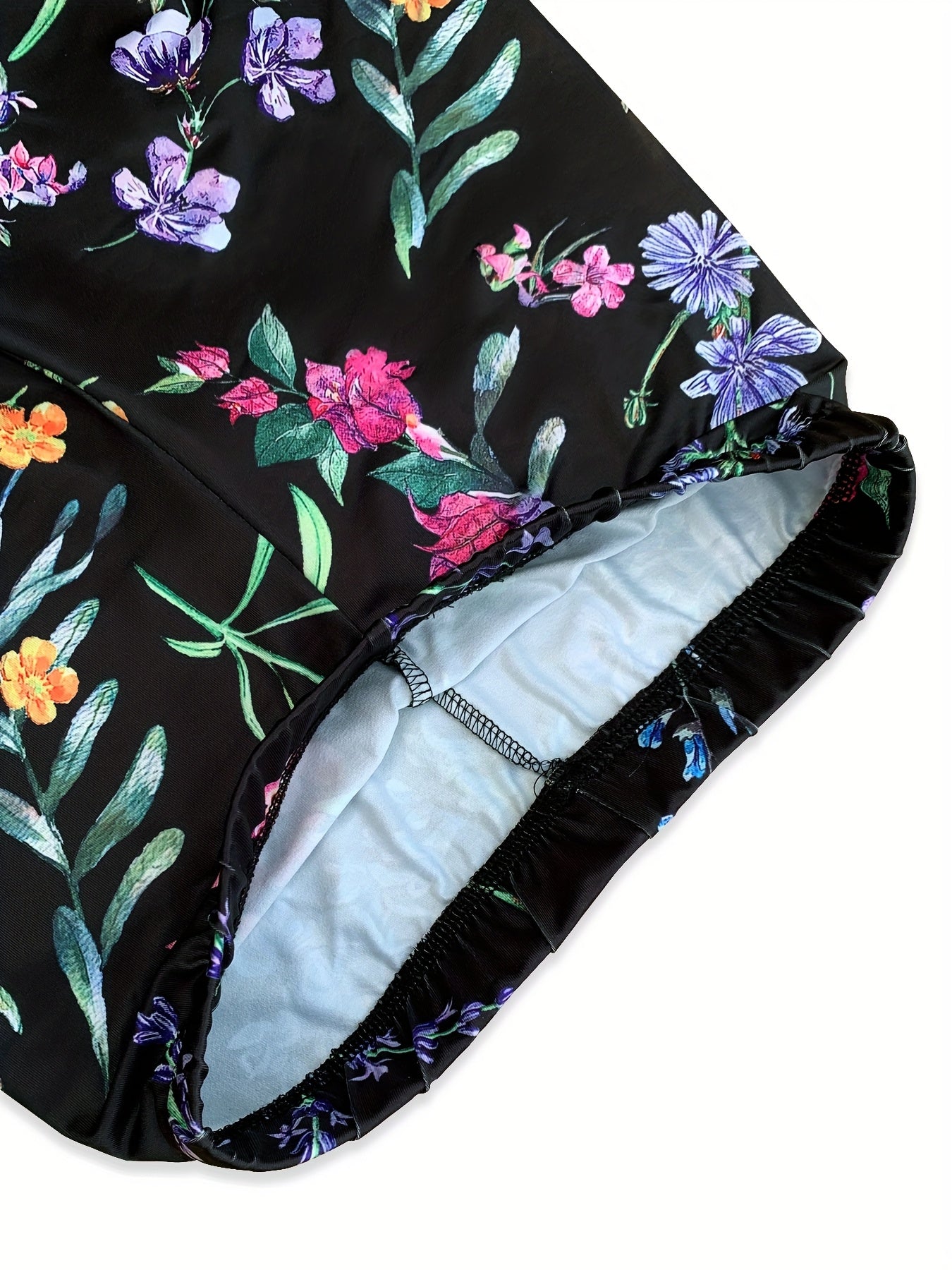 Women's High-Elasticity Floral Print Yoga Leggings - Vibrant Pink, Blue & Green Floral Design on Black Background, Machine Washable, Perfect for Fitness, Pilates, Dance & Casual Wear, Yoga Pants