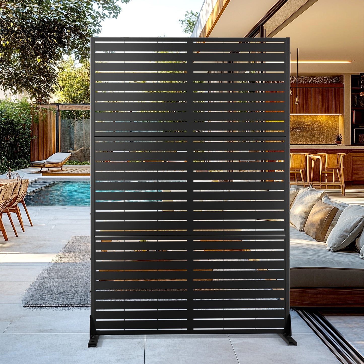 Natural Wood-Look Metal Privacy Screen, 4ft x 6ft - Freestanding Outdoor Fence with Bracket for Patio, Balcony, Backyard & Garden, Decorative Privacy Screen Panel, Metal Outdoor, 4ft W X 6ft H