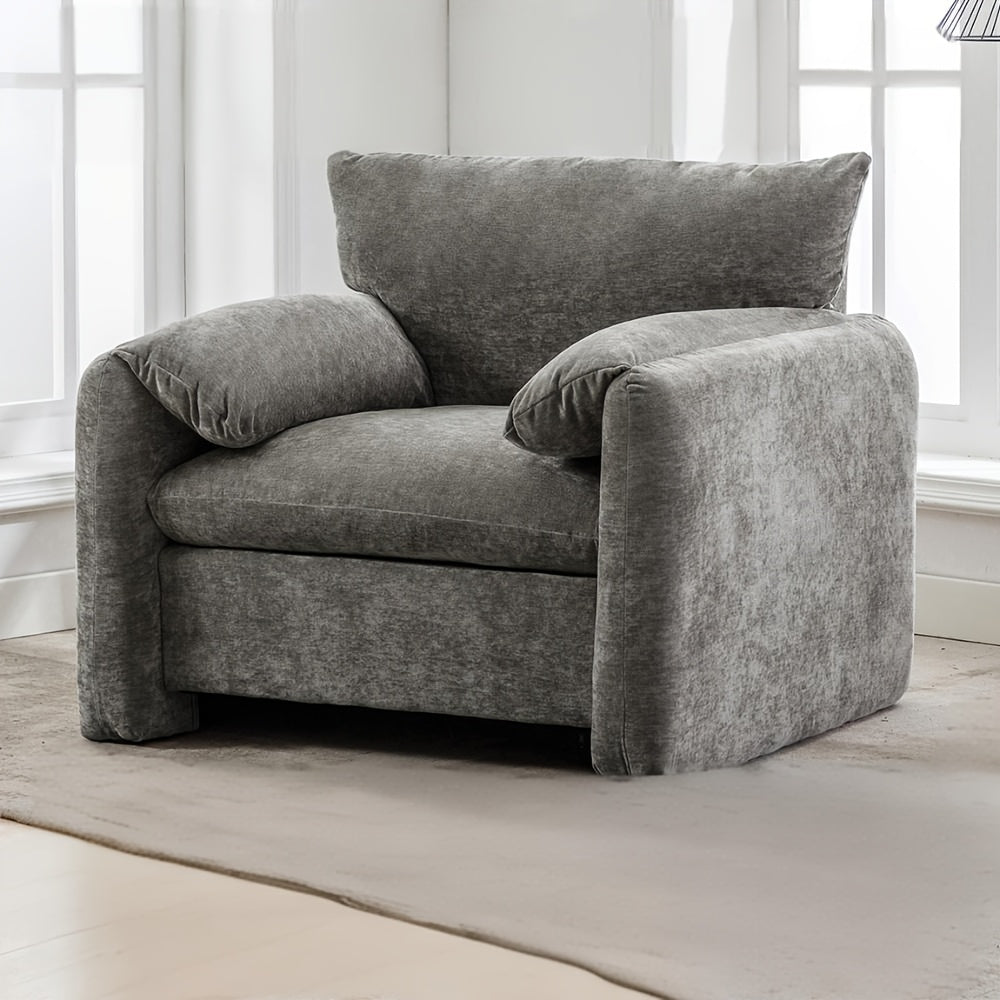 Modern Upholstered Armchair With Solid Leg - Modern Accent Chair & Leisure Single Sofa Chair For Living Room, Bedroom, Guest Room Or Balcony, White, Green, Grey