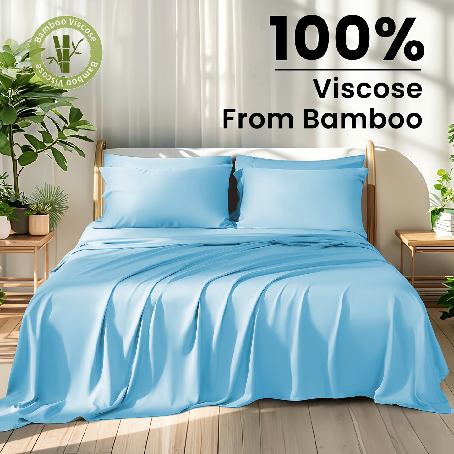 6pcs Bamboo Sheet Set - 100% Viscose Derived From Bamboo - Extra Deep Pocket Sheets Fits 18"-24" Thick Mattress - Cooling & Breathable Bed Sheets - Hotel-Quality Bedding Set