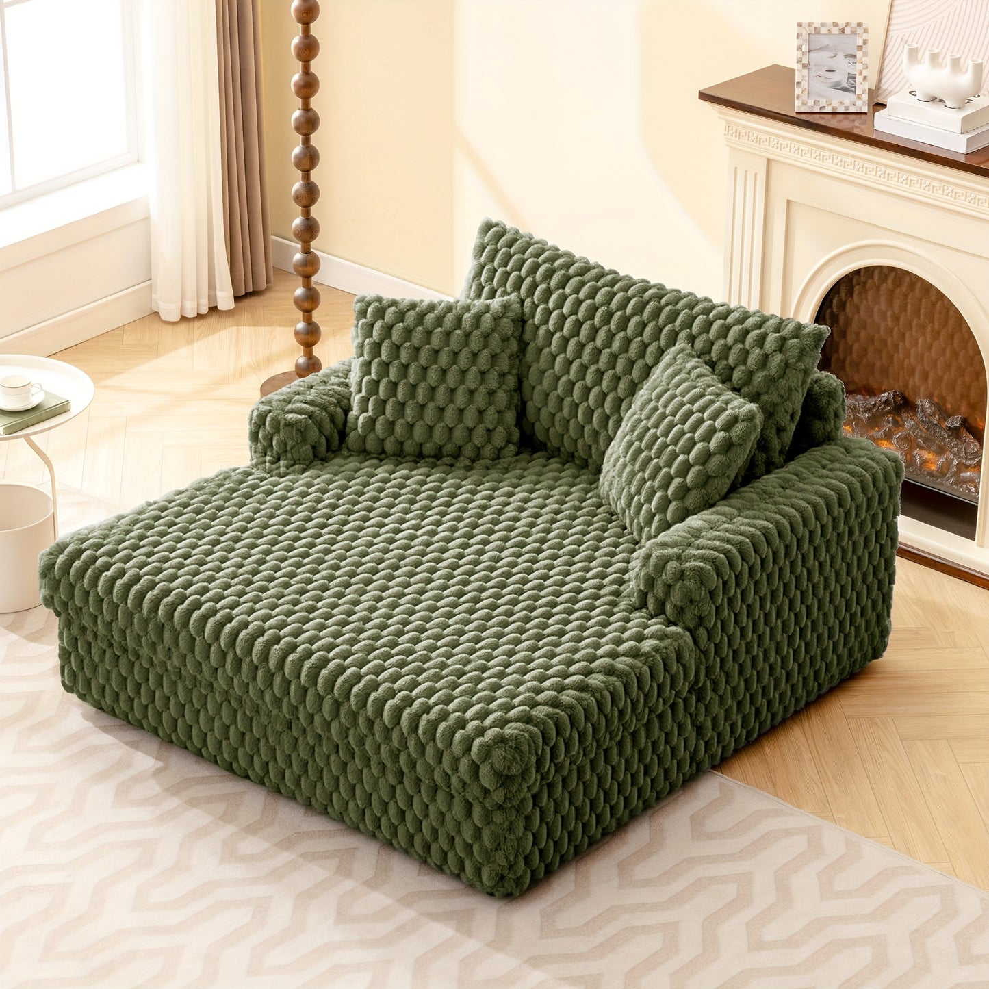 53" Oversized Plush Chaise Lounge Chair - Modern Soft Fabric Sofa Bed with Armrests & Pillows, Space-Saving Sleeper Furniture for Living Room, Bedroom, Apartment, Dorm - Contemporary Style, No Electricity Needed, Dorm Room Fu