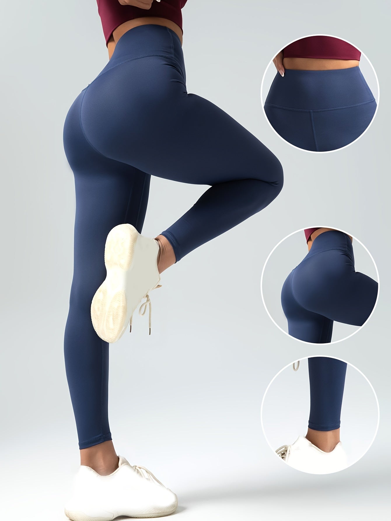 Comfortable High-Waist 10pcs Stretchy Yoga Leggings for Women - Polyester & Elastane Blend, Non-See-Through, Solid Color, Long Length, Perfect for Running & Fitness, All-Season Activewear