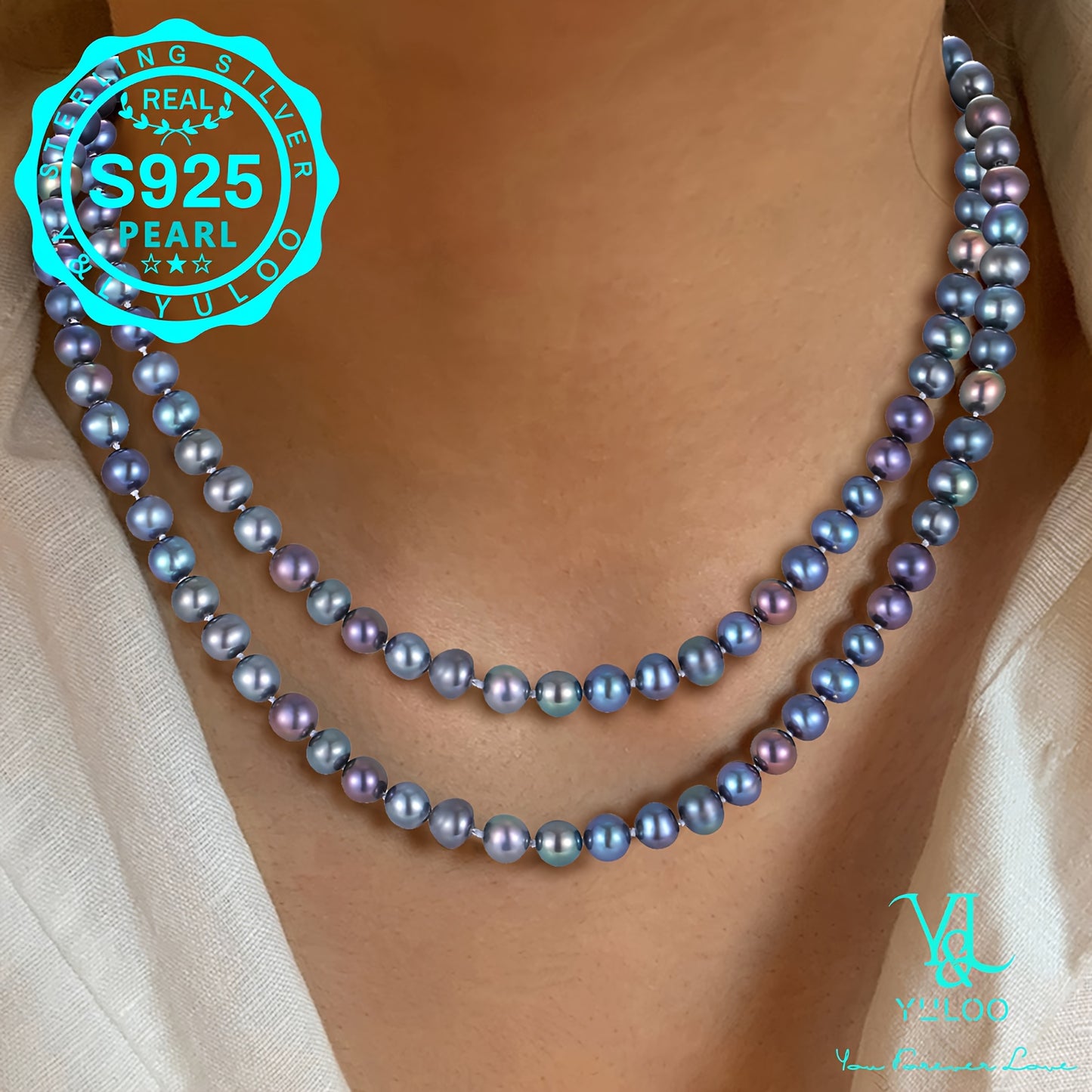 Round Black Seawater Pearls Choker Necklace 925 Silver 16+2inch/18+2inch. Gifts For Mom, Wife, Anniversary, Mother'S Day, Birthday, Christmas, Valentine'S Day