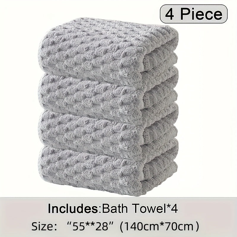 4pcs Waffle Weave Bath Towel Set, Super Absorbent Microfiber Towels, Quick-Dry Textured Towels, Soft Spa & Fitness Towels, Durable for Everyday Use, with Polyester 85%, Nylon 15% - Contemporary Geometric-Pattern Oblong Towel
