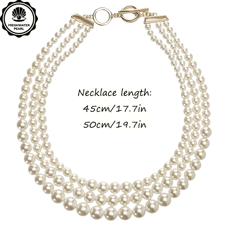 Three Strings of Freshwater Pearl Necklace Luxury for Wife, Mother, Daily Gifts, Suitable for Banquets, Weddings, Birthdays