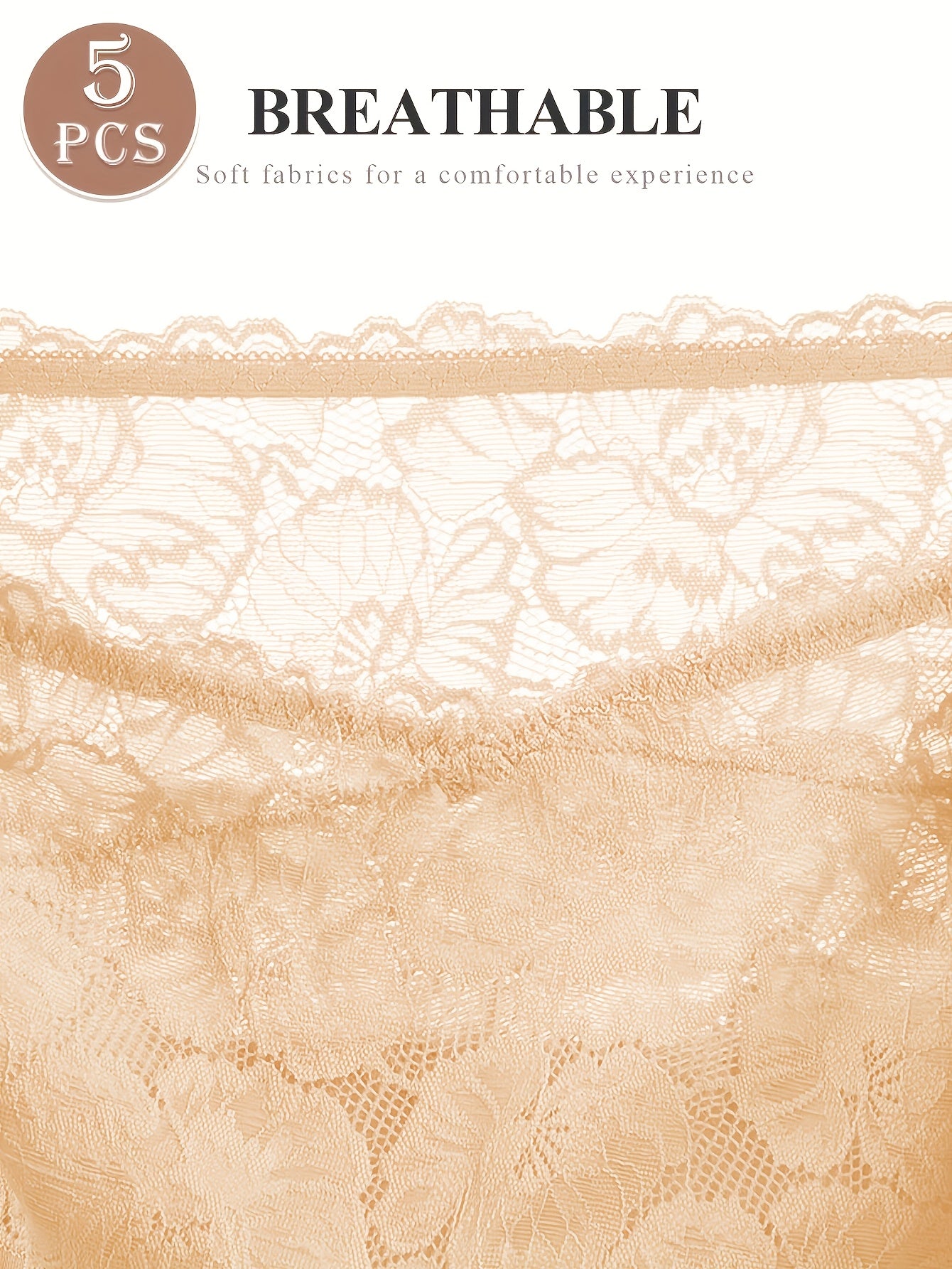 5pcs MEIYATING Women's High-Waisted Lace Trim Underwear - Elegant Floral Pattern, Breathable Nylon Blend, Comfort Fit, Sizes 10XL-5XL, Hand Wash Only