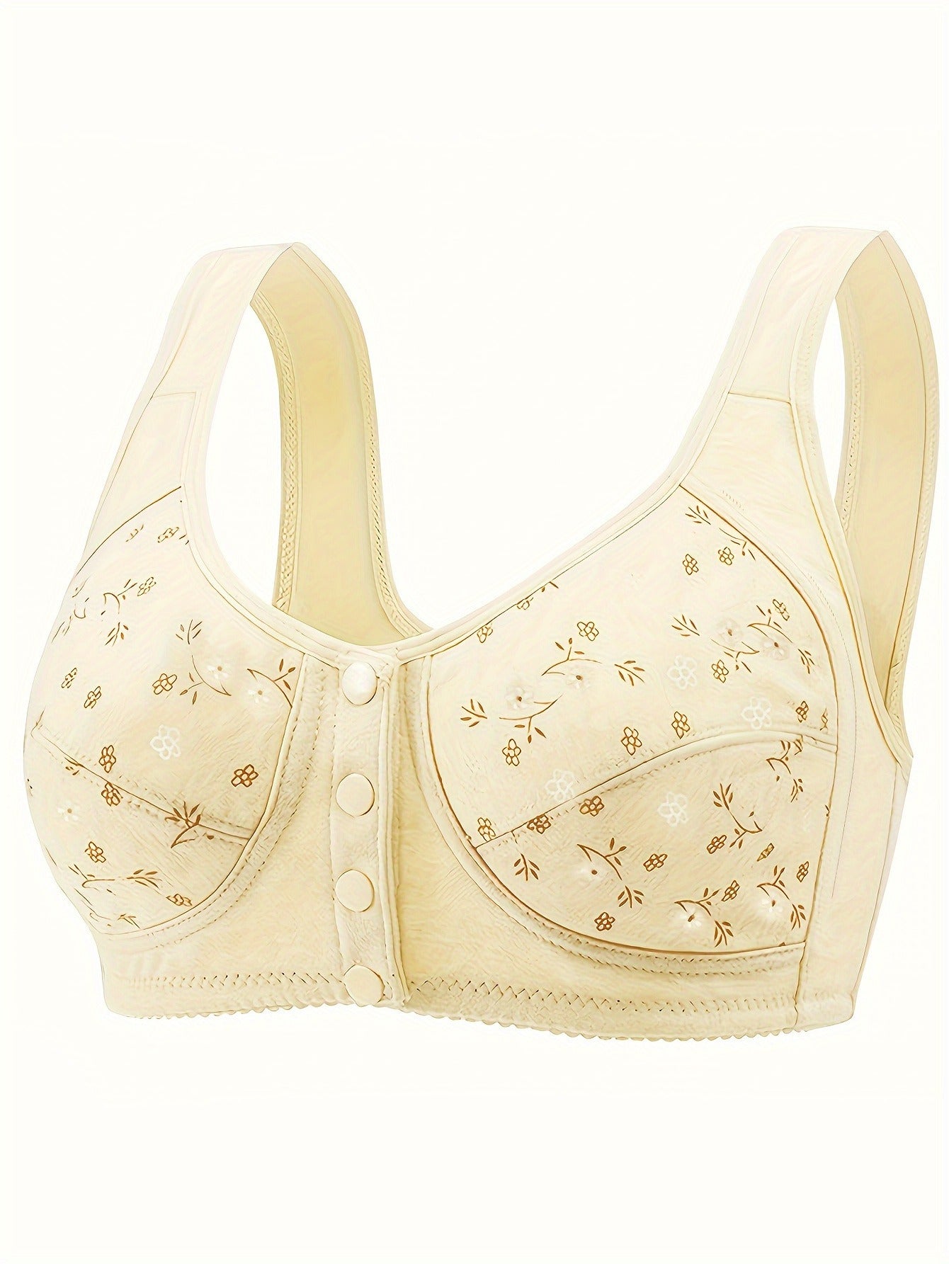 7pcs Bra Set for Women Floral Print Button Front Non-Padded Wireless Bra, Comfortable and Breathable, Suitable for Outdoor, Daily, Leisure, Sports, Party, Festival, etc.