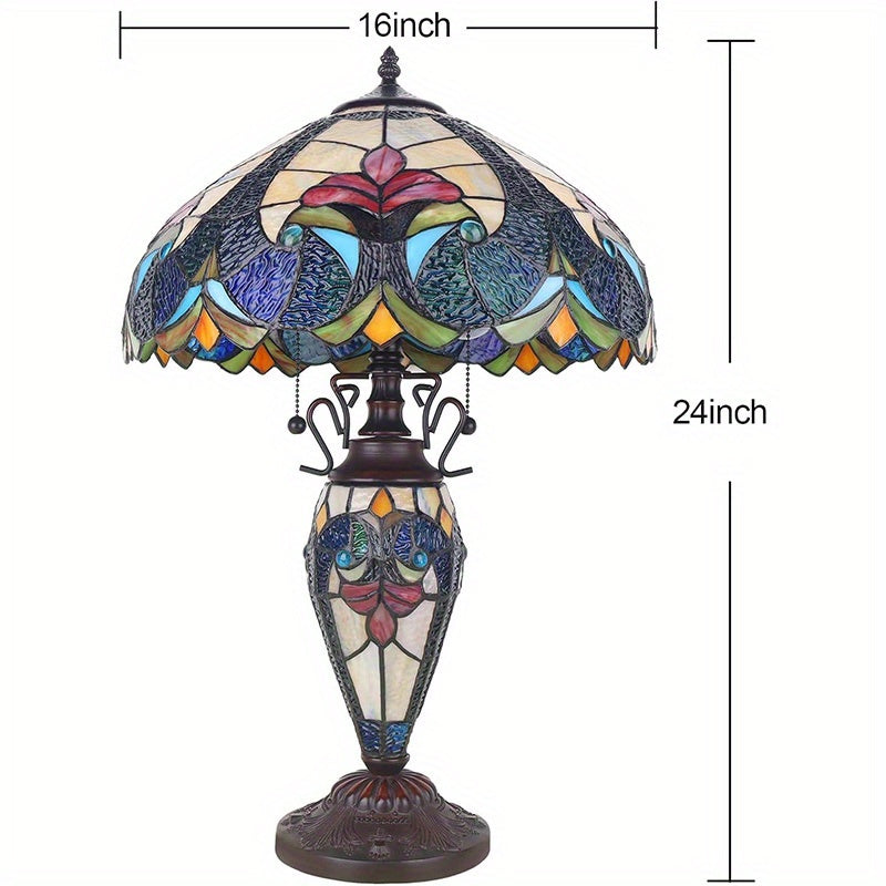 1pc Modern Stained Glass Table Lamp, 24" American-Inspired LED Night Light, Elegant Home Decor, 3 Warm White Bulbs, US Plug, 110-130V, Non-Dimmable, No Battery, for Living Room & Bedroom