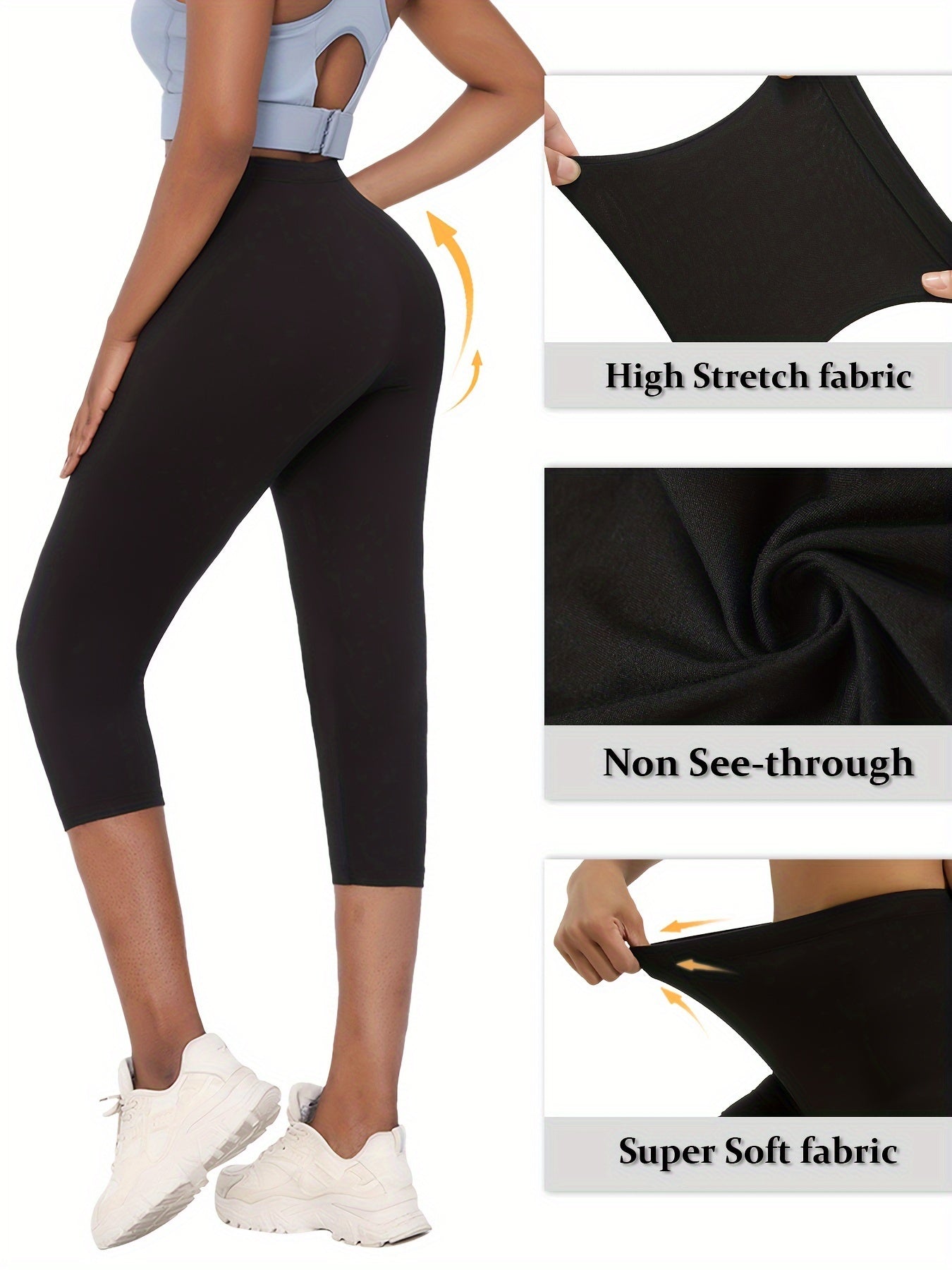5pcs Women's Super Soft Capri Leggings - High Stretch, Non-See-Through Athletic Pants for Yoga & Running