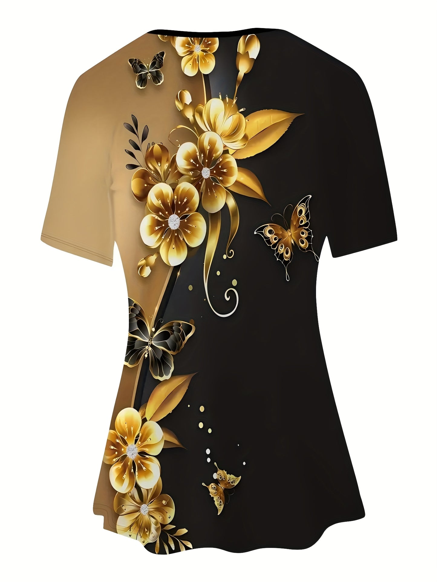 Floral Print Fashion Set - Women'S Casual Short Sleeved Top And Cropped Pants Set, Comfortable And Elastic