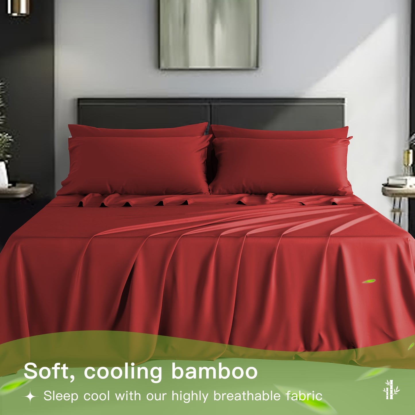 LBRO2M 4/6pcs Bamboo Bed Sheets Set, Luxury Silky Breathable Sheet Set, Ultra Soft Sheet for Hot Sleepers, 16" Deep Pocket, California King/King/Queen/Full