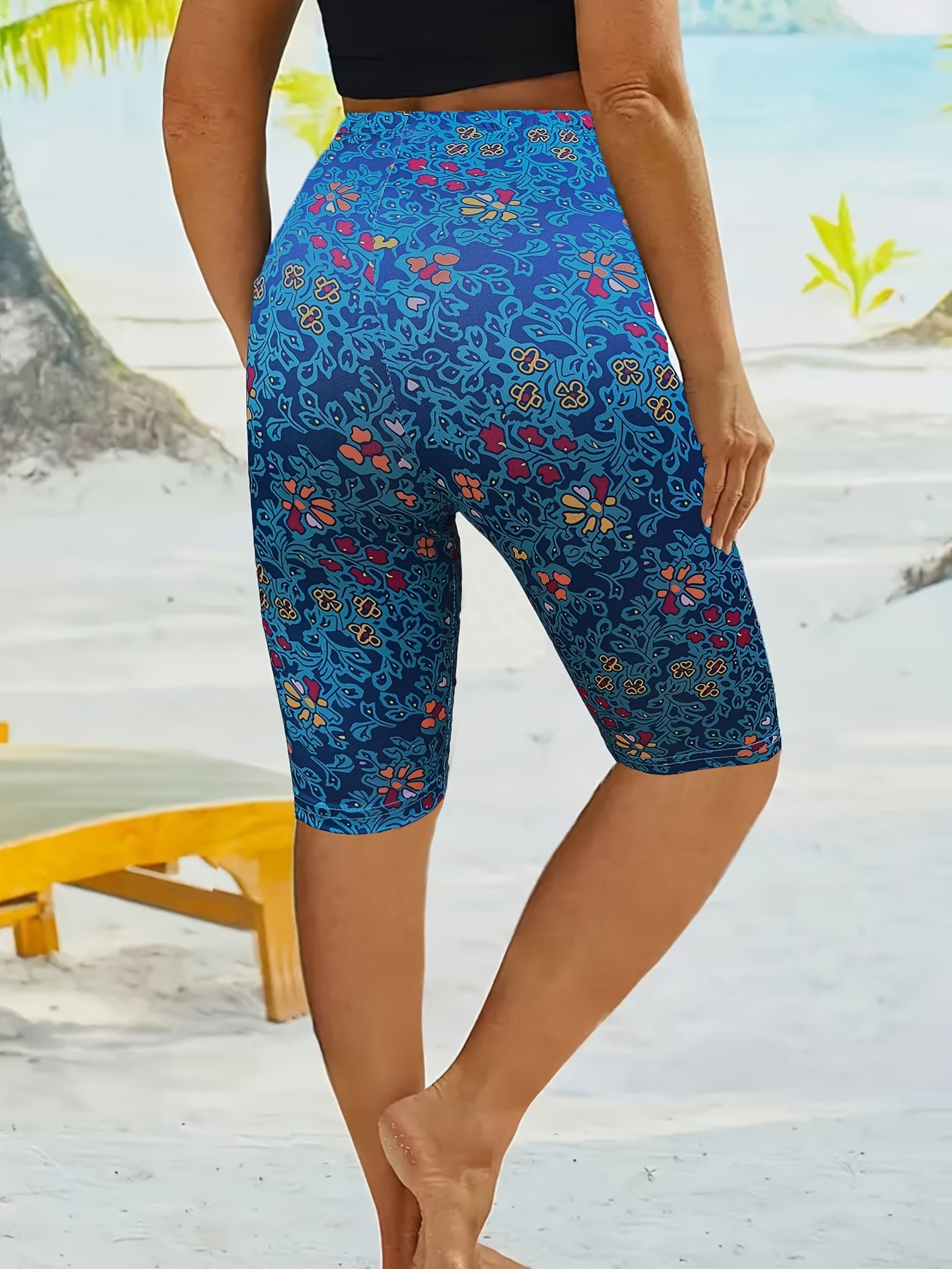Vibrant Floral Print High-Elasticity Yoga & Pilates Leggings - Stretchy, Comfortable Fitness Shorts for Dance & Casual Wear, Dance Wear|Vibrant Leggings|Stretchy Fabri