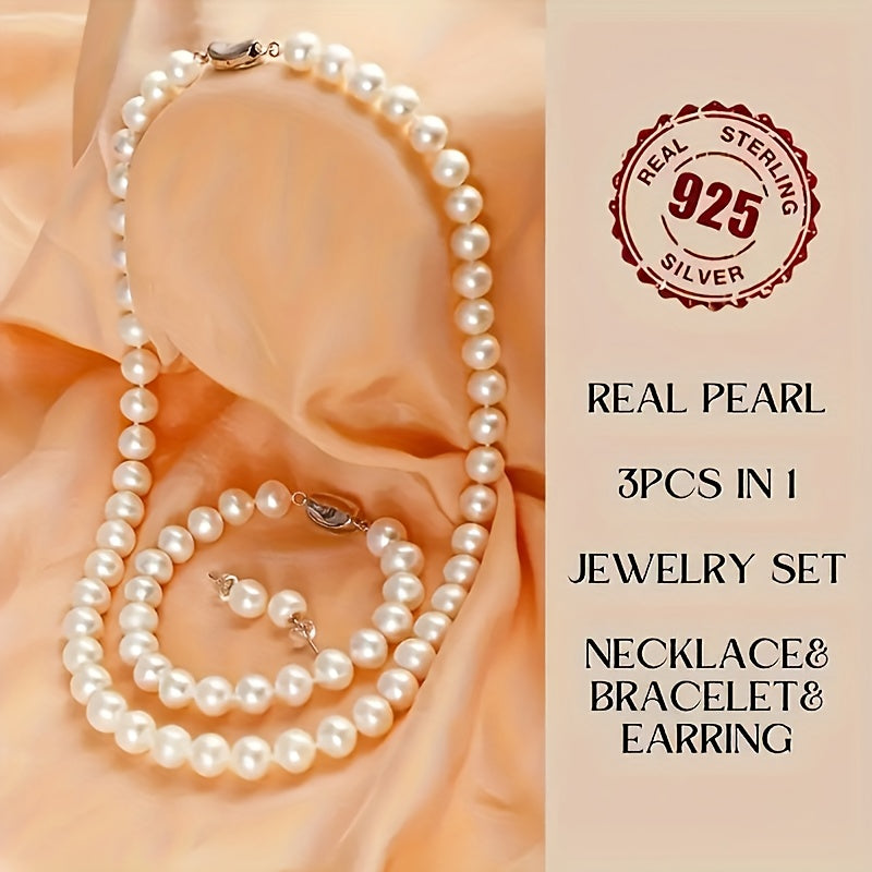 925 Sterling Silvery Chain Freshwater Pearls Necklace, Set With Lustrous White Freshwater Pearls, Elegant And Luxurious, Wedding Bridal Bridesmaid Jewelry/ Birthday Gift/ Anniversary Gift, Jewelry For Teenager, Cheap Girl Stu