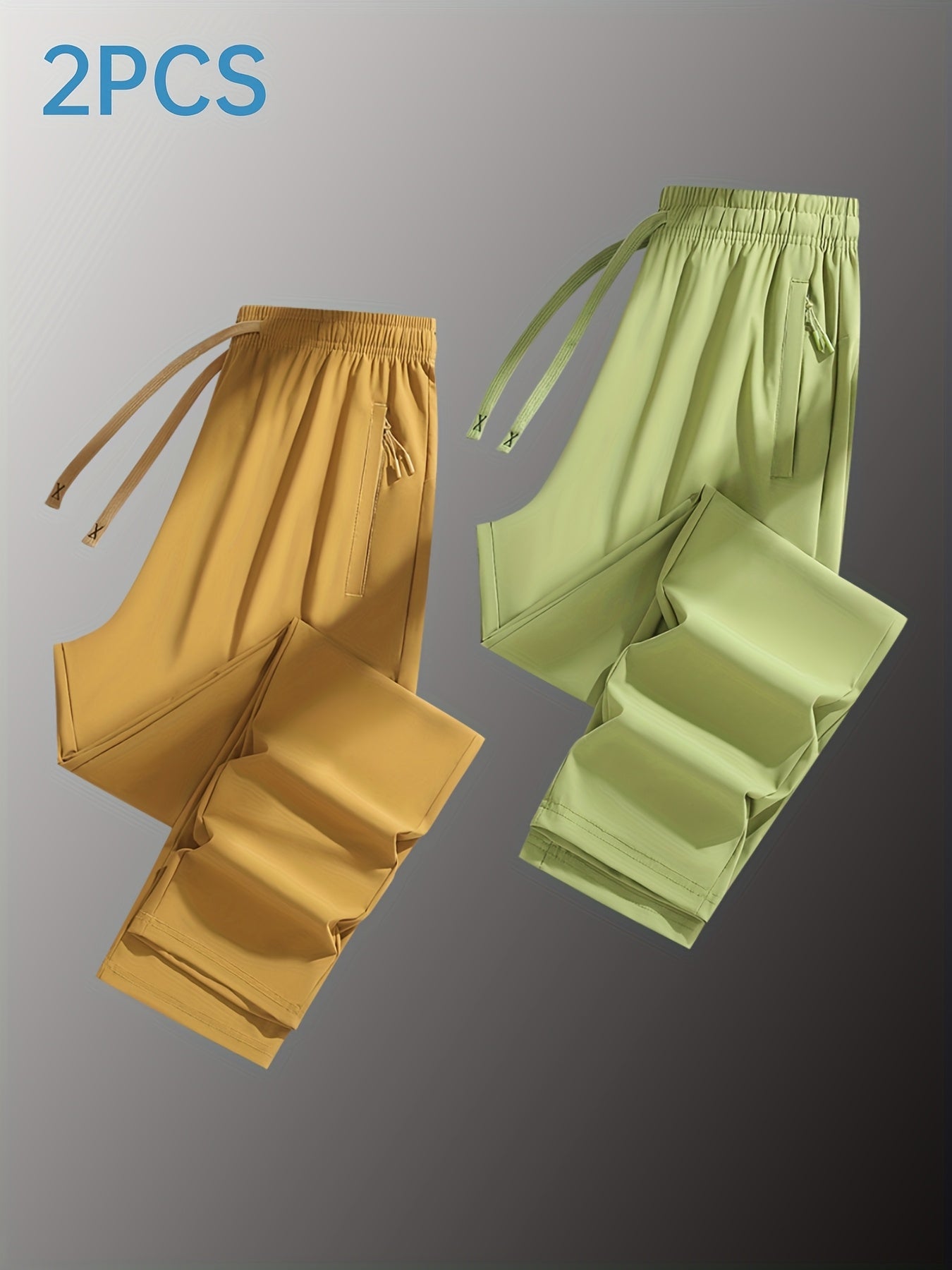 Two Pairs Of Summer Women's Long Pants, Solid-color Pants for Women, Elastic Drawstrings At The Waist, Hidden Zipper Pockets, Straight-leg Pants with Nylon And Spandex Medium-elastic Fabric, Ice Silky Quick-drying Pants, Wome