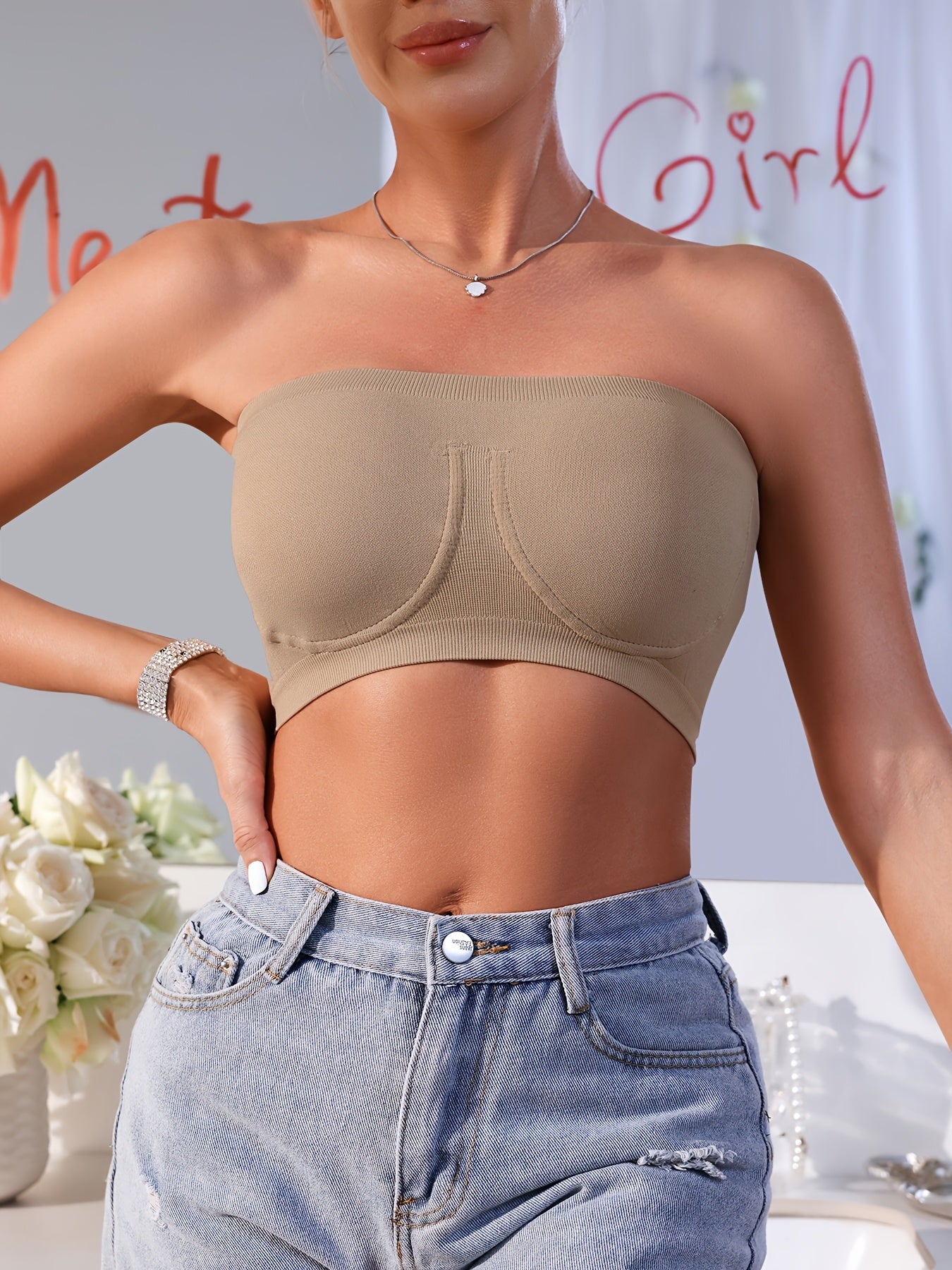 3pcs EssElegance Plus Size Strapless SeamlessBandeau Tube Bra -Wire-Free Non-Slip Design, High-Stretch & Breathable For Backless DressesDaily Comfort