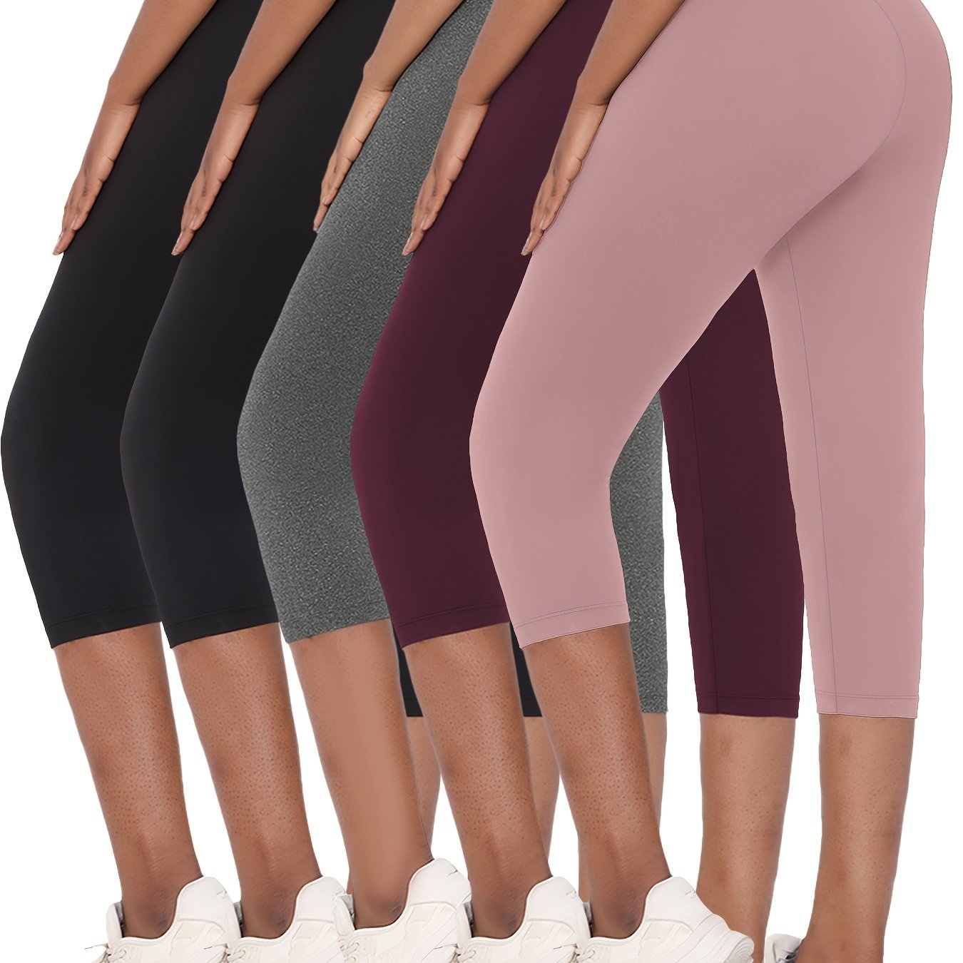5pcs Women's Super Soft Capri Leggings - High Stretch, Non-See-Through Athletic Pants for Yoga & Running