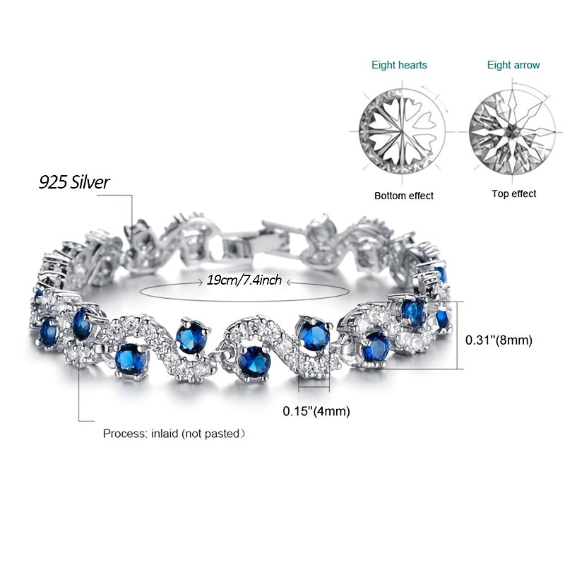 925 Silver Tennis Bracelet For Women Girls, Blue Round Moissanite Ladies Style Chic Exquisite Bracelet, Jewelry For Women, Bracelets For Women, Easter, Mother'S Day, Weddings, Banquets, Anniversaries