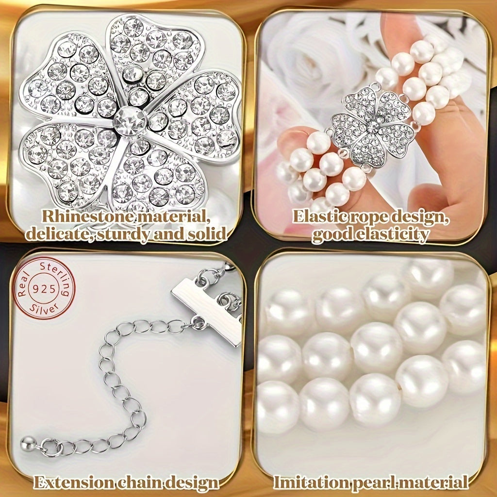 3 1920s Freshwater Pearls Jewelry Set, Including Vintage Flip Earrings Multi-layer Freshwater Pearls Necklace Bracelet, Gift Box, for Teenager