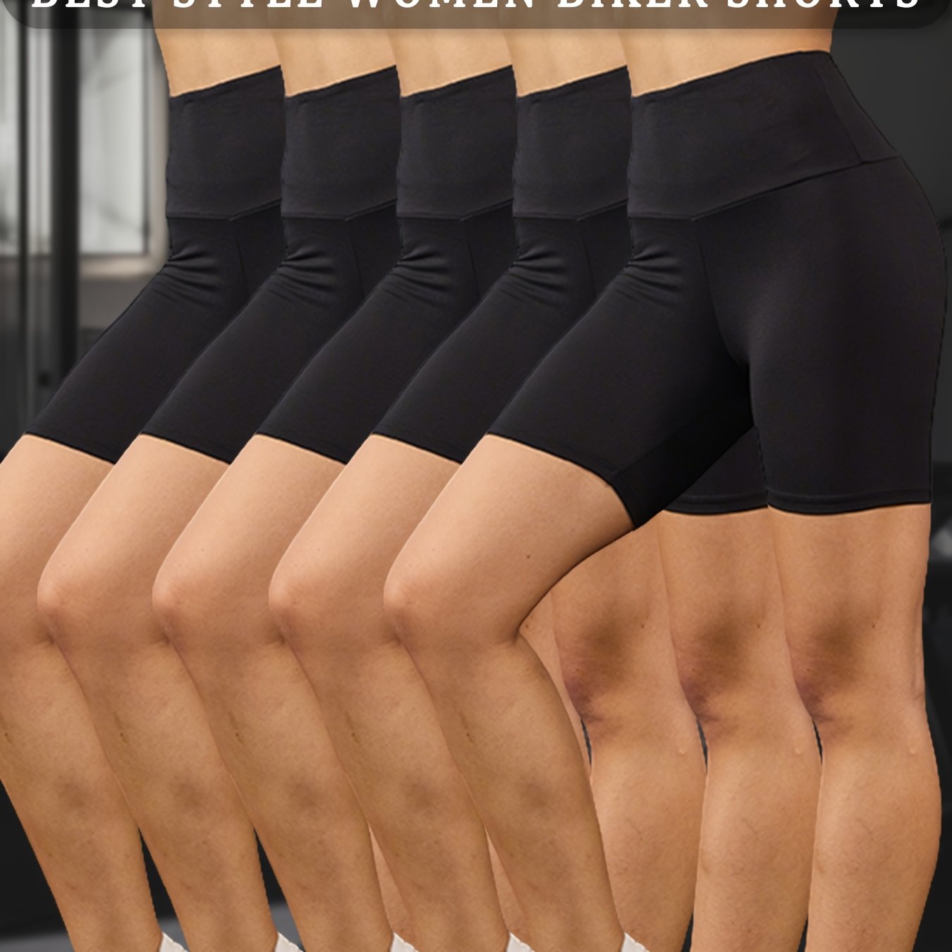 5-Pack Women's High Waisted Tummy Control Athletic Shorts - Super Soft Non-See-Through Workout Leggings with Full-Length Side Panels, 6" Inseam, Solid Black & Colors Available | Gym, Running, Yoga, | Machine Washable & Dry Cl