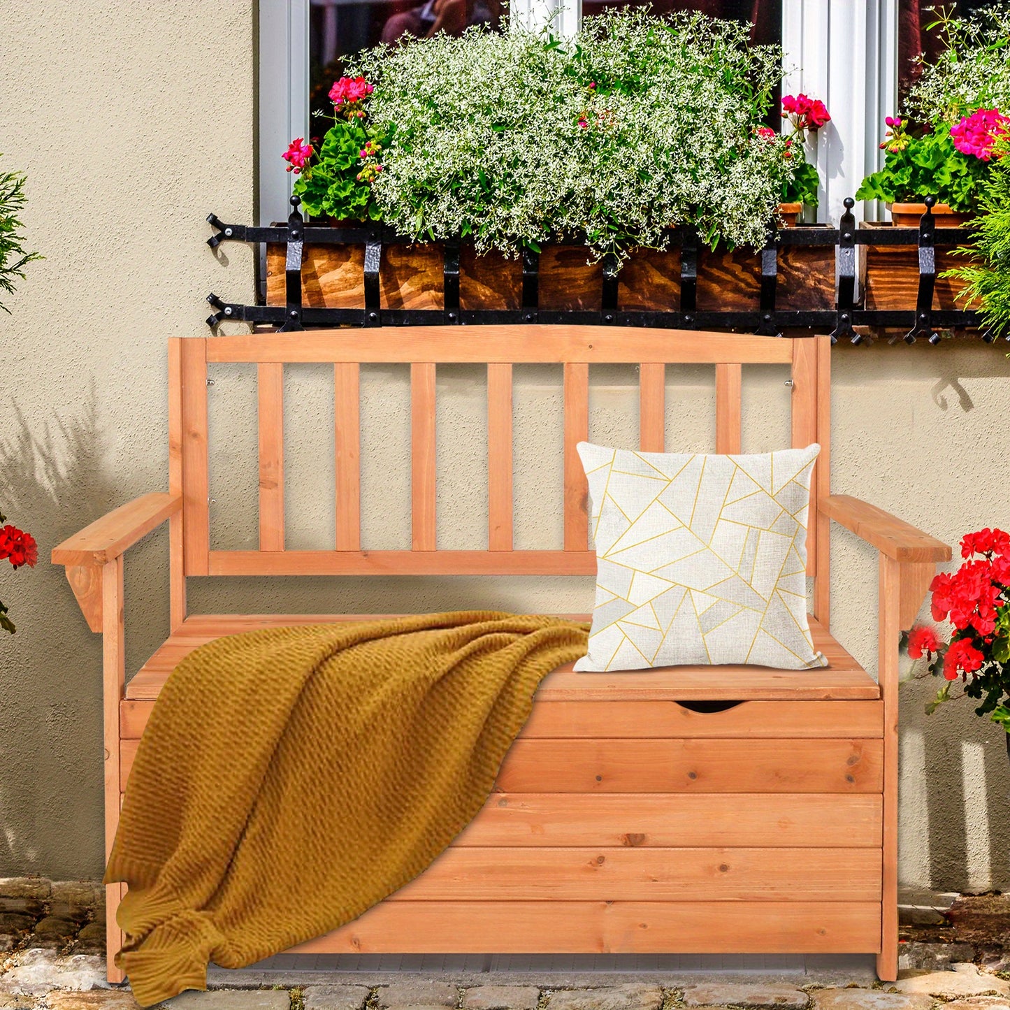 Jumbo 44" Heavy-Duty Outdoor Storage Chest with Backrest & Armrests - Patio, Poolside, Garden Seat Organizer - High Quality, 440lb Weight Capacity - Sturdy Construction for Indoor/Outdoor Use - Easy Assembly - N002, Poolside