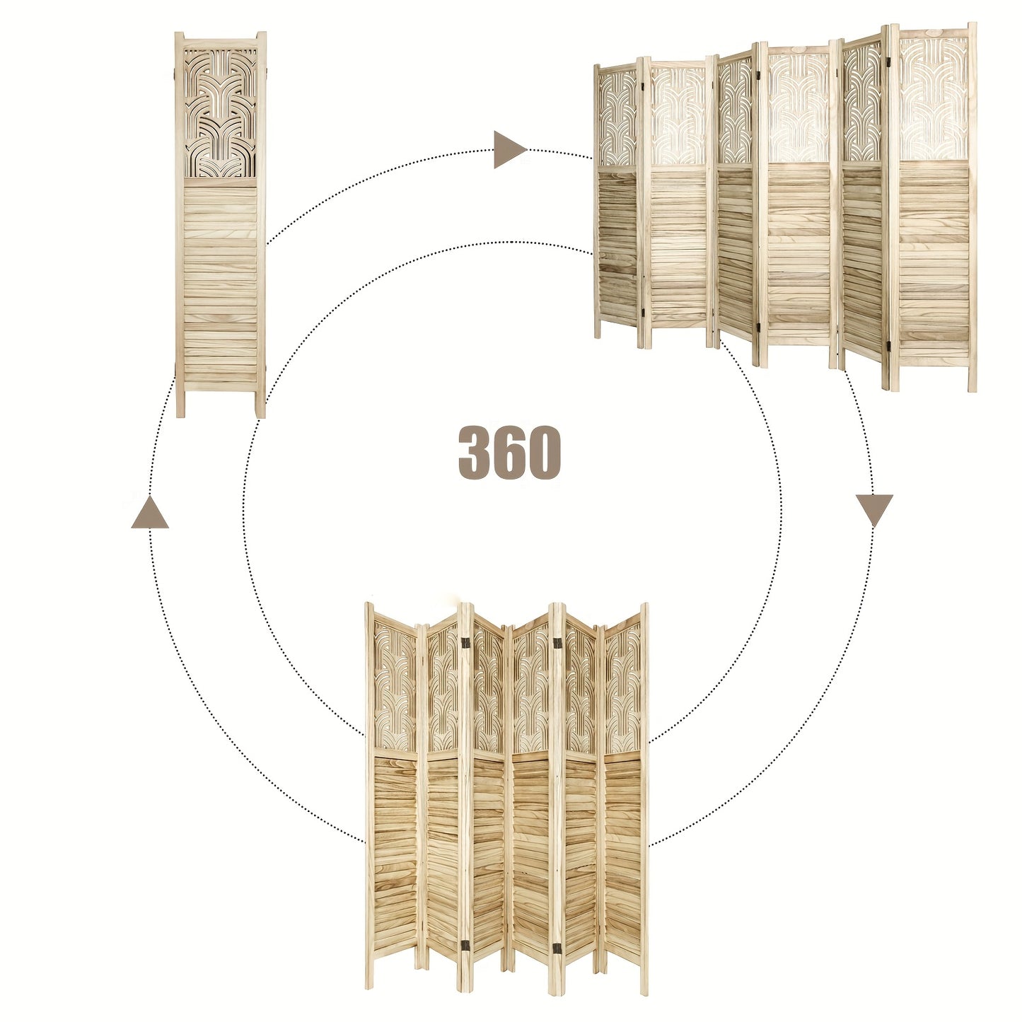 6-Panel Solid Hardwood Folding Room Divider Privacy Screen - 5.6ft Tall Freestanding Louvered Design with Natural Wood Finish, Rustic Farmhouse Style for Home Office Bedroom Restaurant