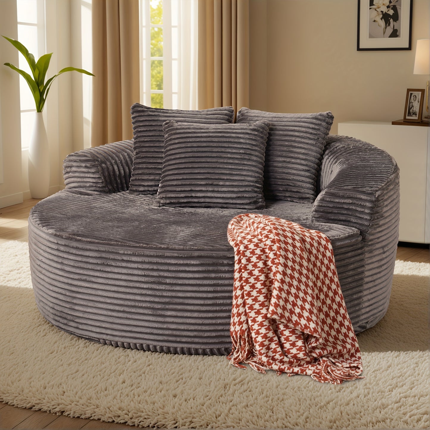 58.26" O-Shape Luxurious Modular Boneless Couch, Oversized Round Plush Corduroy Fabric Sofa, No Assembly Required Furniture Living Room Lounge Chair