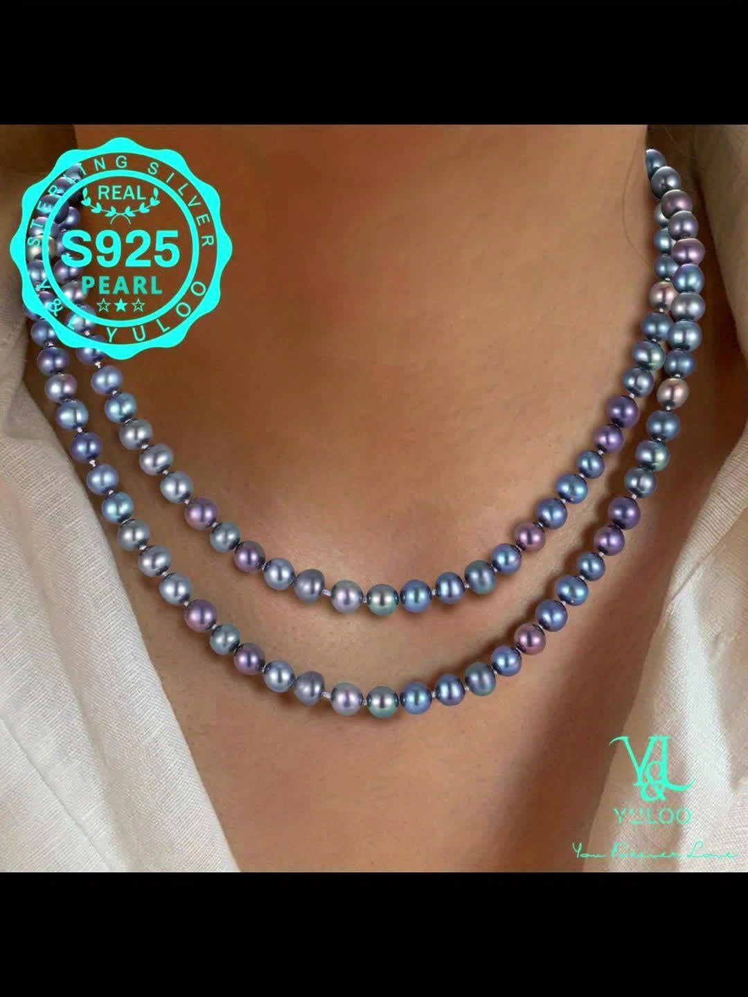 Round Black Seawater Pearls Choker Necklace 925 Silver 16+2inch/18+2inch. Gifts For Mom, Wife, Anniversary, Mother'S Day, Birthday, Christmas, Valentine'S Day