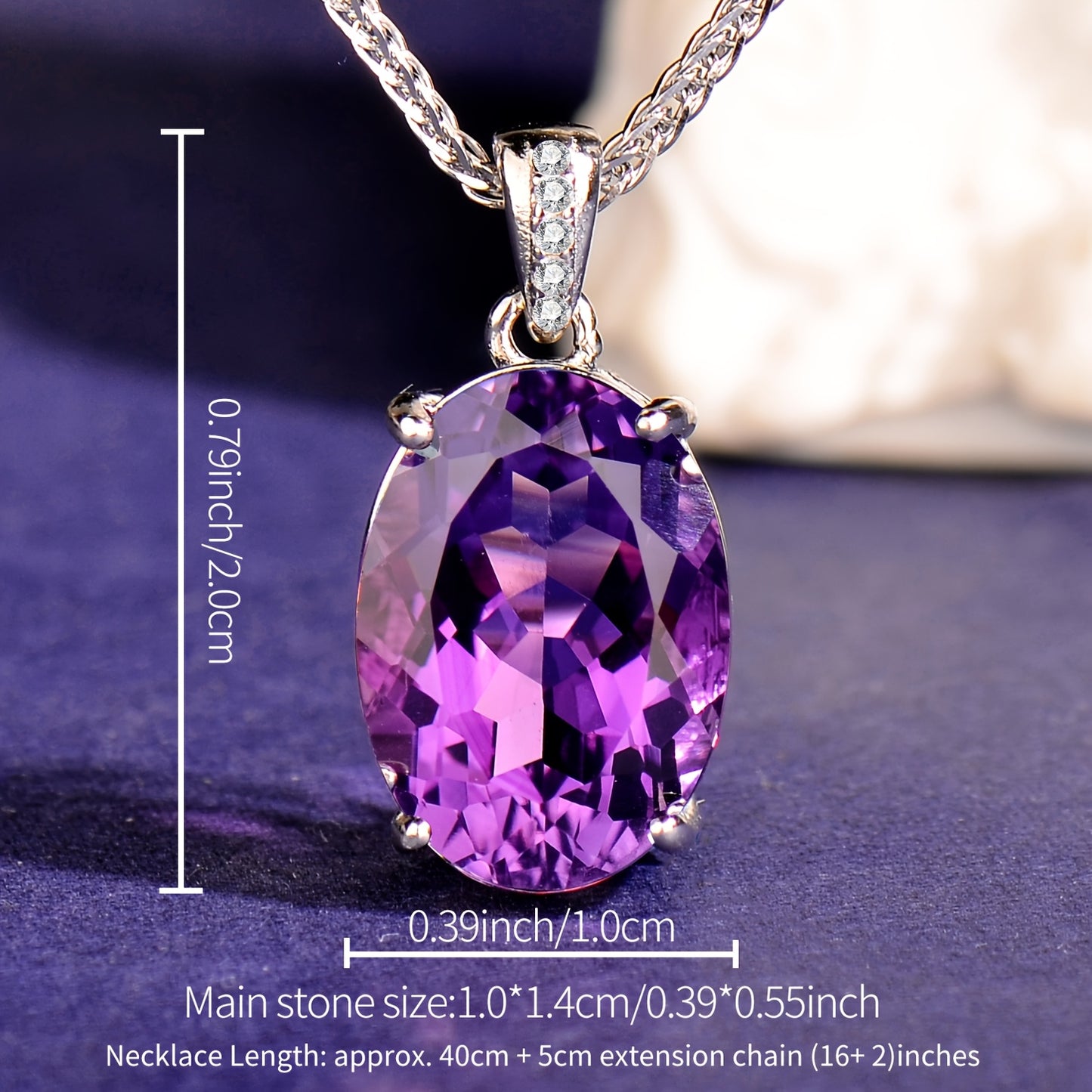 925 Silvery Natural Amethyst Pendant, with 925 Silvery Necklace, Suitable for Women, Simple and Elegant, Exquisite and Fashionable Necklace, Elegant, Temperament, High-end, Holiday Gift, Valentine'S Day Gift, Mother'S Day Gif