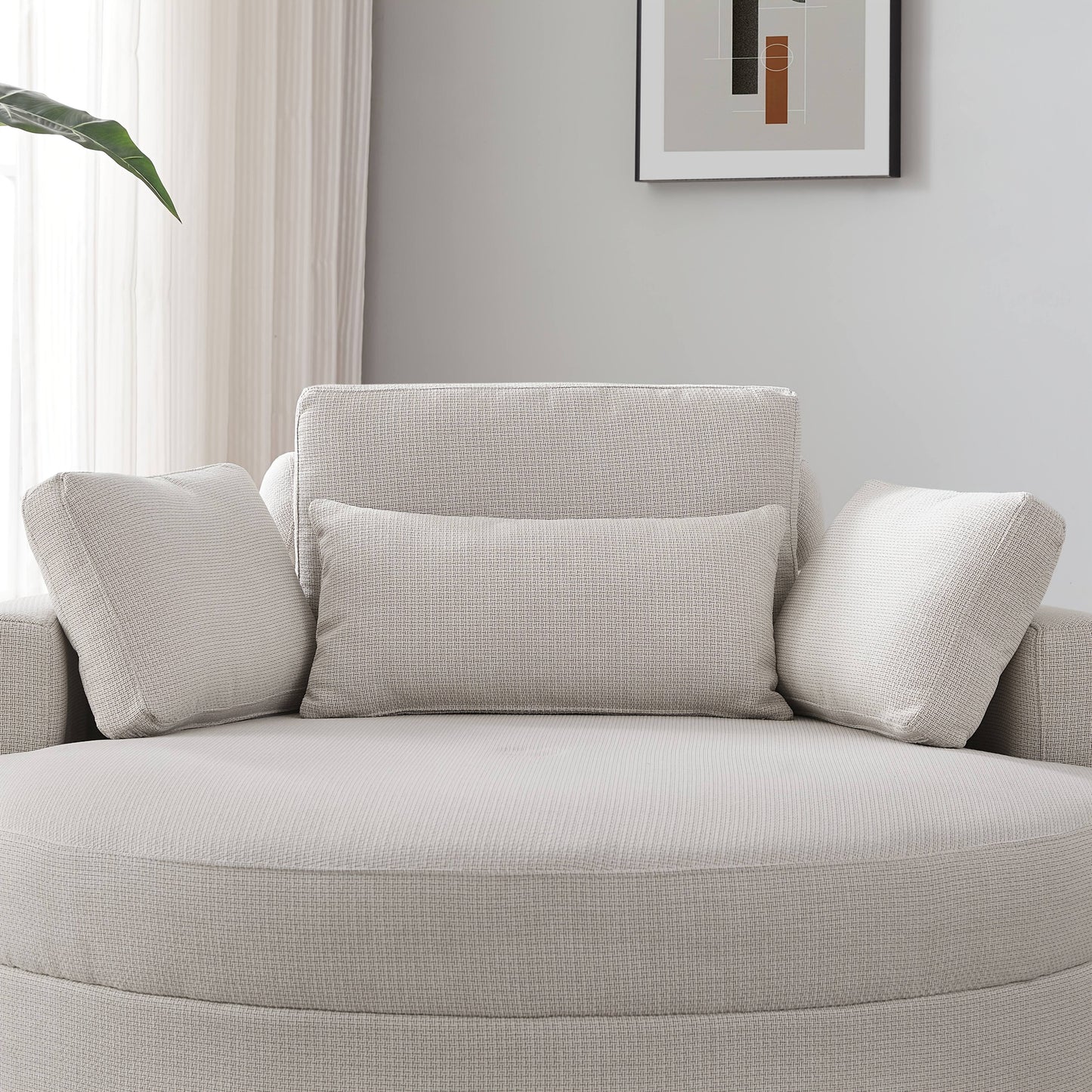 51.2" Ottoman-Shaped Cushion Chair with Storage, Linen Fabric, Includes Adjustable Headrest and Four Pillows, Large Size for Living Room/Bedroom/Office/Hotel Sofa