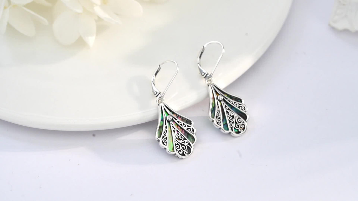 925 Sterling Silver Abalone Shell Dangle Drop Earrings For Women Filigree Bohemian Earrings Jewelry Gift