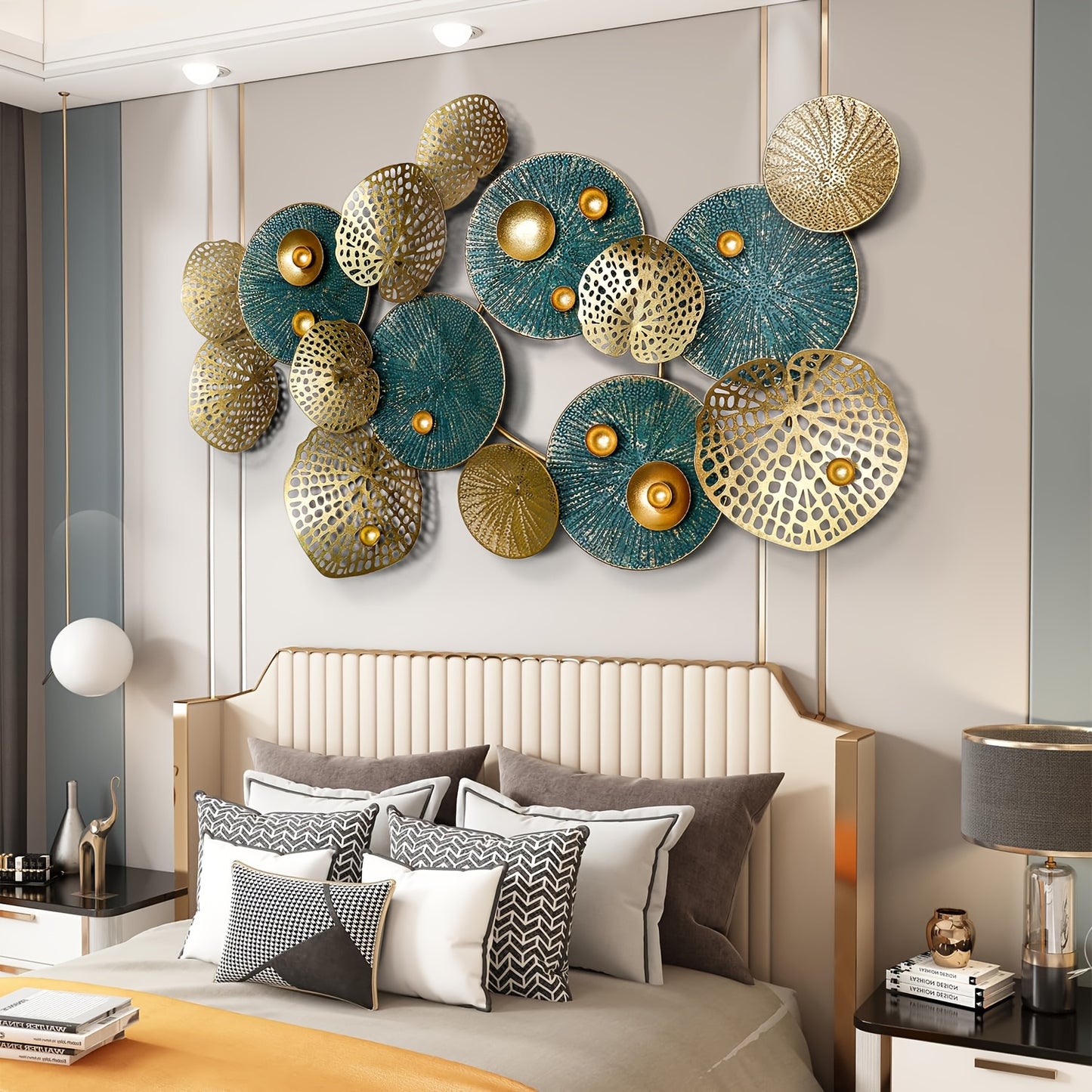 Boho Style Metal Wall Art, 3D Floral Sculpture, Self-Adhesive Glitter Flower Wall Decor, Reusable Multi-Surface Leaf Pattern, Shimmery Finish, with No Battery Required for Living Room, Bedroom, Kitchen