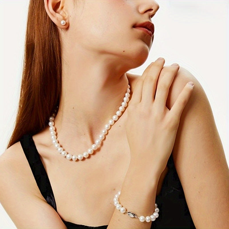Freshwater Pearls Jewelry Set - Earrings + Bracelet + Necklace, Teenager&Apos;S High Quality Gift Set, Birthday Gift, Mother&Apos;S Day Gift, Halloween Thanksgiving Christmas Gift, Gift Box, For Teenager