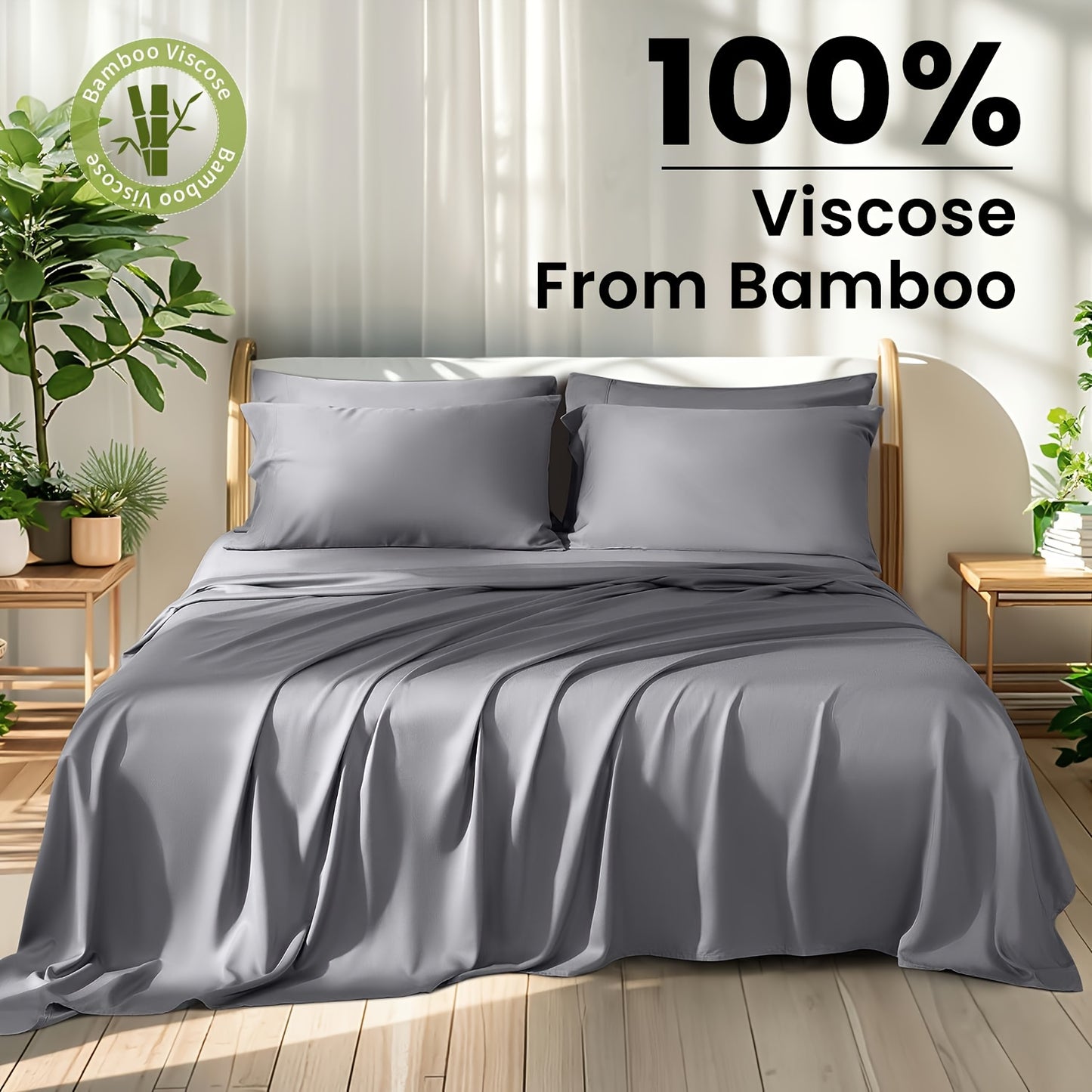 6pcs Bamboo Sheet Set - 100% Viscose Derived From Bamboo - Extra Deep Pocket Sheets Fits 18"-24" Thick Mattress - Cooling & Breathable Bed Sheets - Hotel-Quality Bedding Set