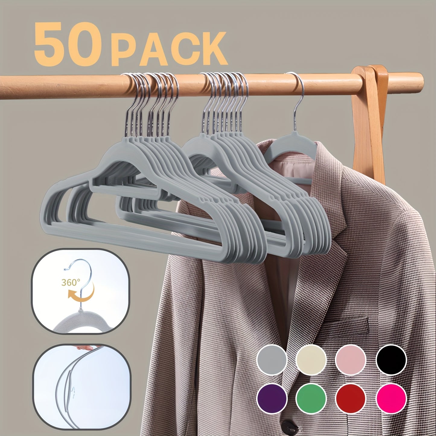 30/50/100Pack Velvet Hangers - 360° Swivel Hook, Space Saving Felt Hangers for Suit Hangers - Felt Hangers for Coats, Pants & Dress Clothes Non Slip Clothes Hanger Set Heavy Duty Coat Hangers Pants Hangers