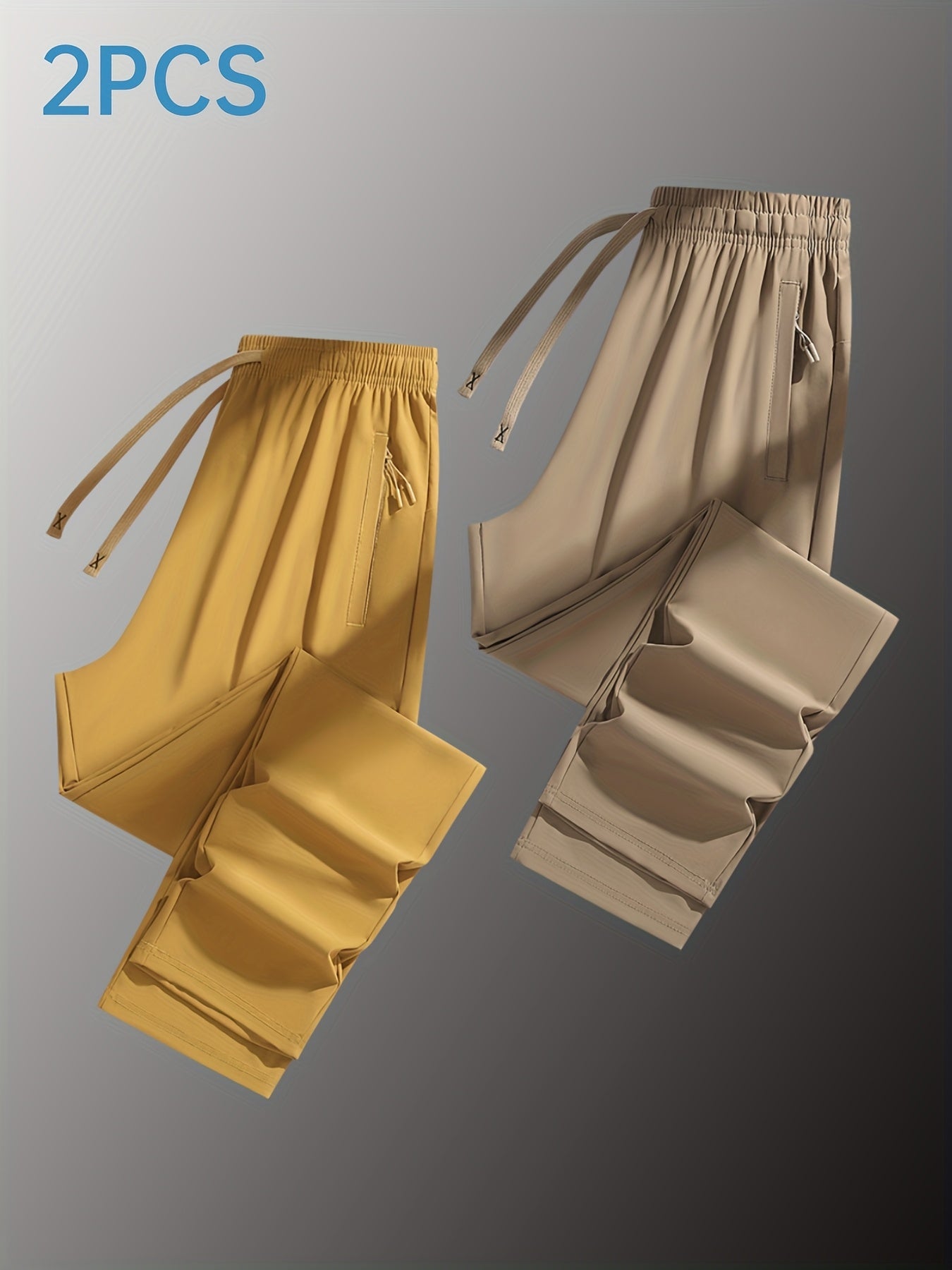 Two Pairs Of Summer Women's Long Pants, Solid-color Pants for Women, Elastic Drawstrings At The Waist, Hidden Zipper Pockets, Straight-leg Pants with Nylon And Spandex Medium-elastic Fabric, Ice Silky Quick-drying Pants, Wome