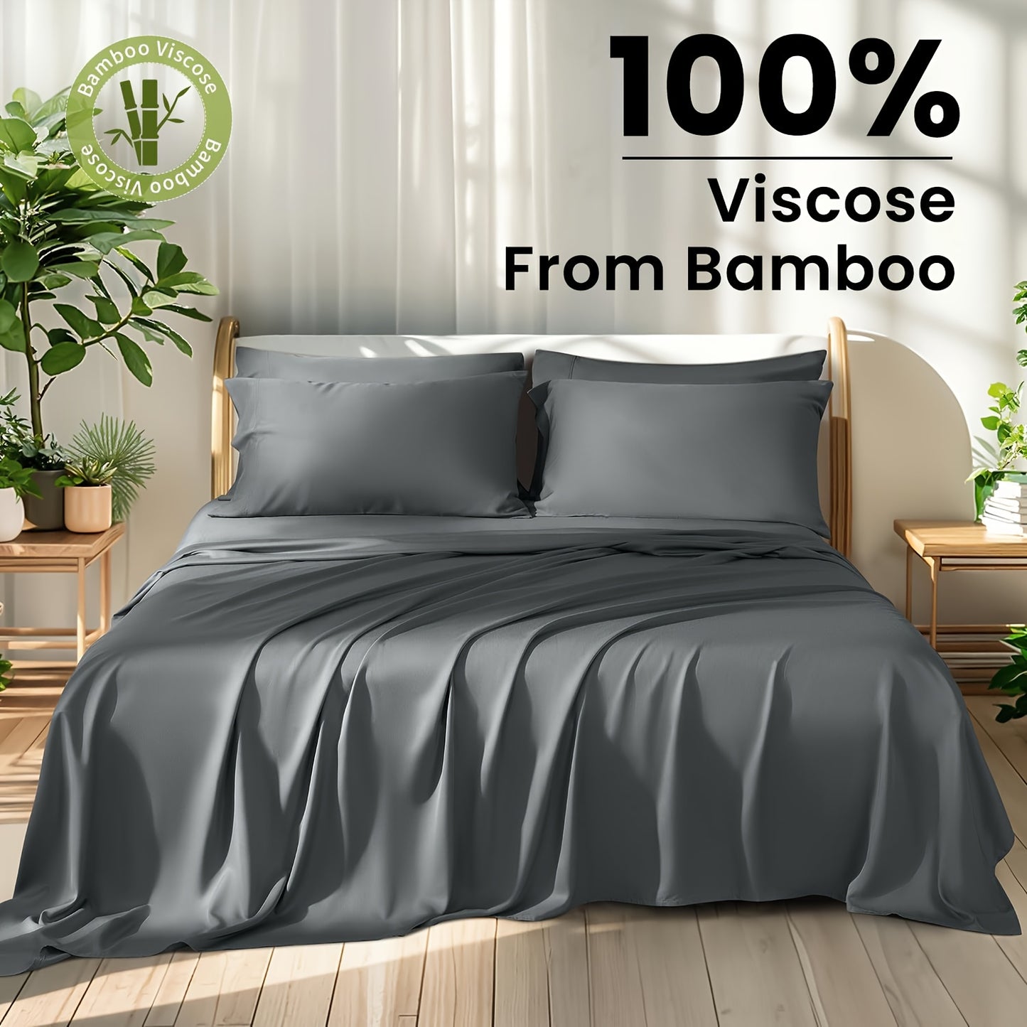 6pcs Bamboo Sheet Set - 100% Viscose Derived From Bamboo - Extra Deep Pocket Sheets Fits 18"-24" Thick Mattress - Cooling & Breathable Bed Sheets - Hotel-Quality Bedding Set
