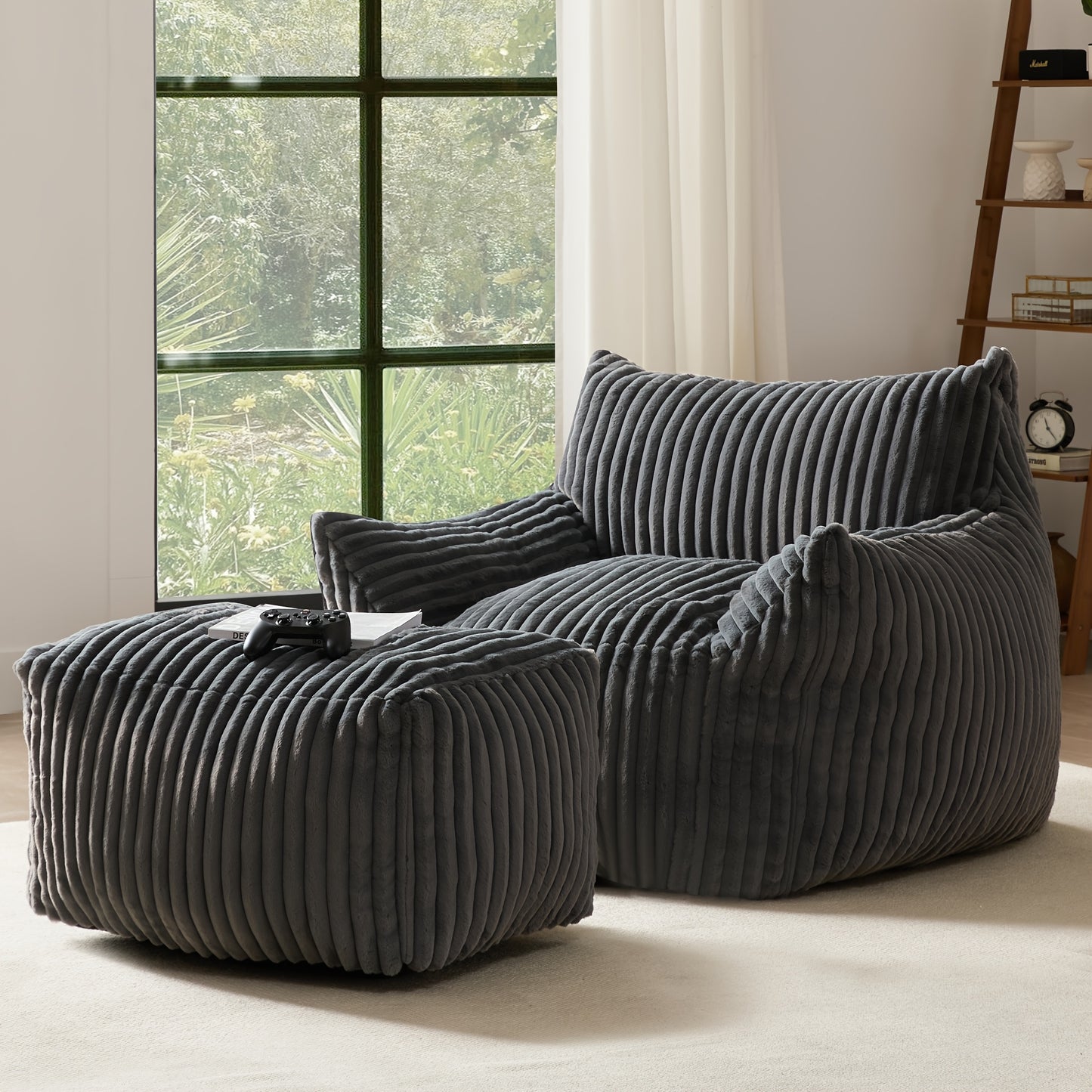 Living&Giving Oversize Bean Bag Chair, Modern Comfy Corduroy Fabric Fireside Chair Lazy Floor Sofa Armless Lounge Chair, Comfy Upholstered Bean Bag Chair Single Sofa For Outdoors Living Room Backyard
