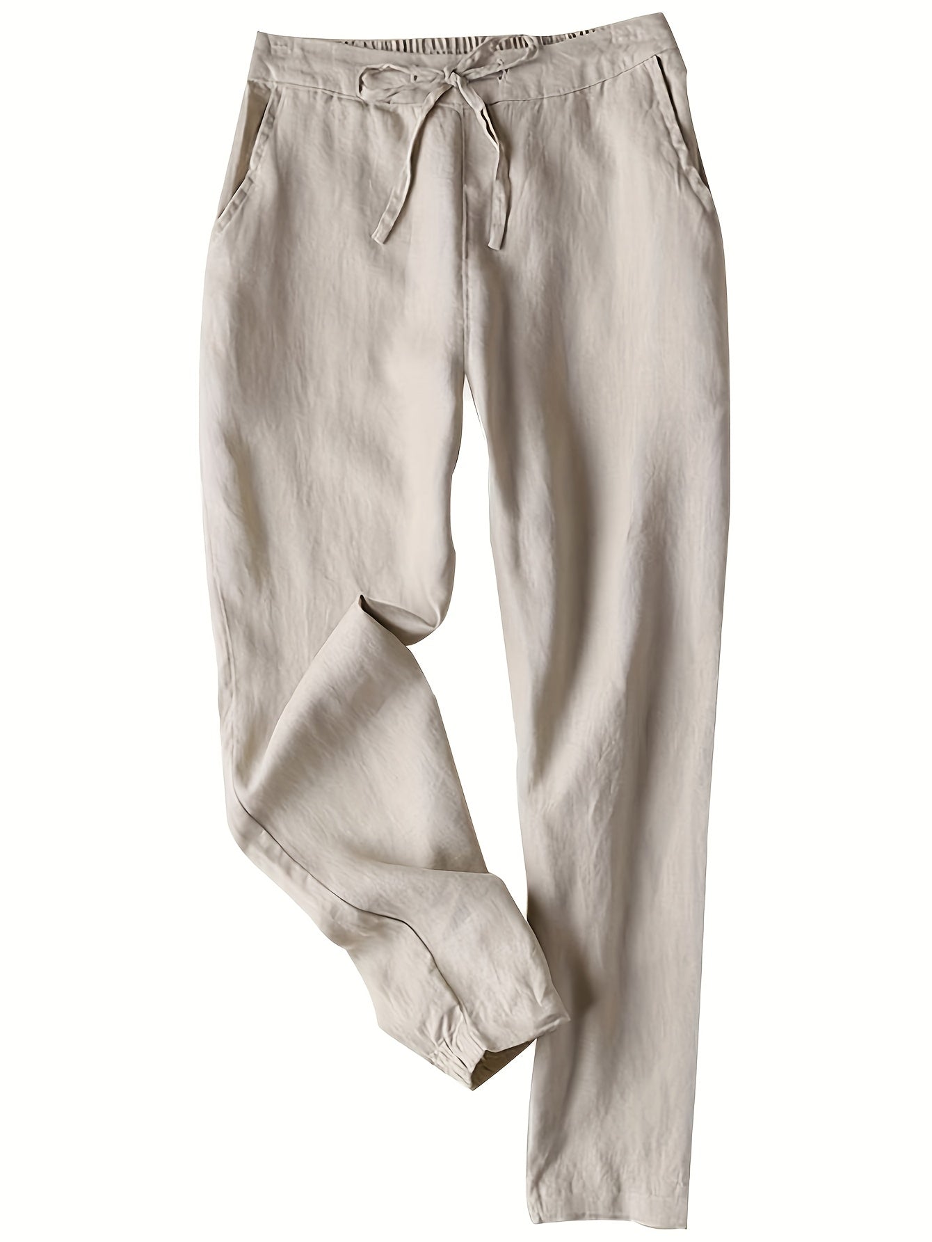 3pcs Linen Pants Women'S Summer Casual High Waist Drawstring White Beach Pants
