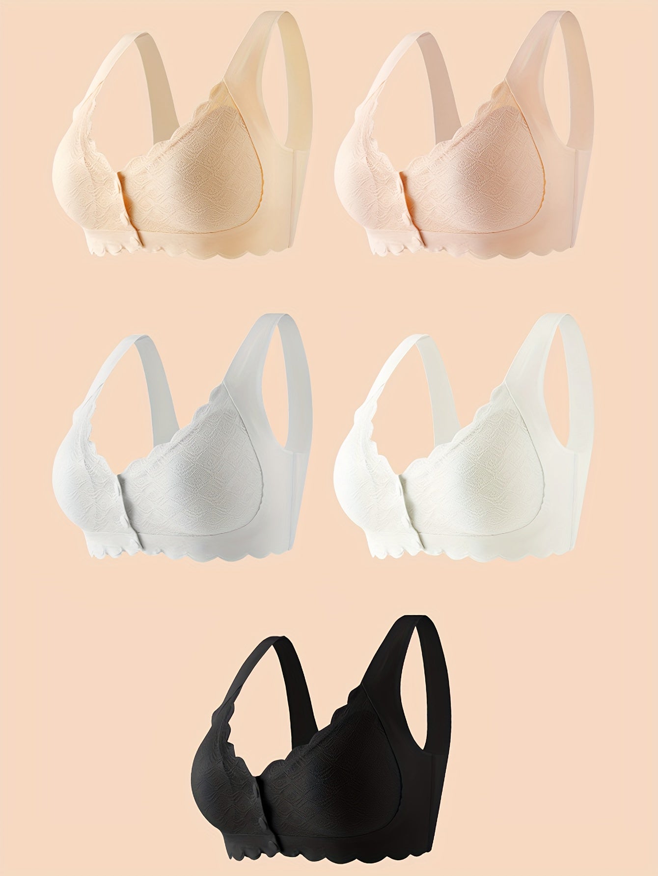 5pcs Seamless Front-Opening Underwire-Free Push-Up Bra for Women with Lift and Support