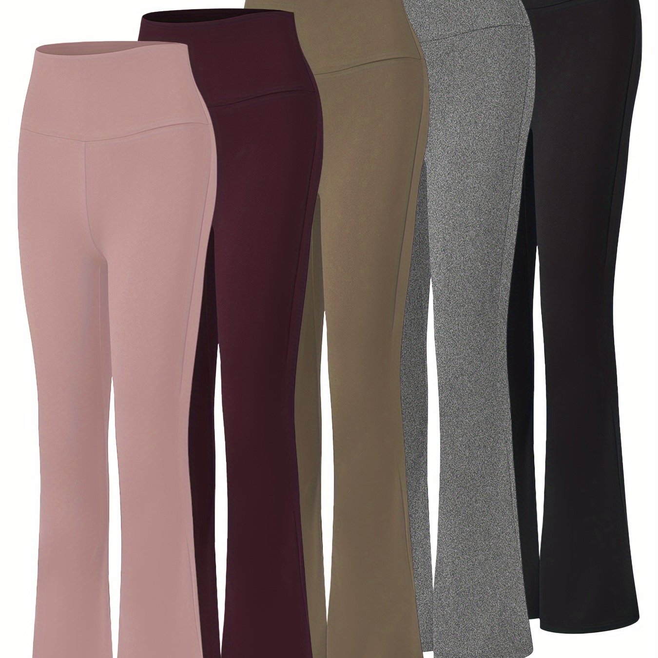 5pcs Women's Ultra-Soft High-Waist Flare Leggings - Tummy Control, Stretchy Bootcut Yoga Pants in 2 Colors