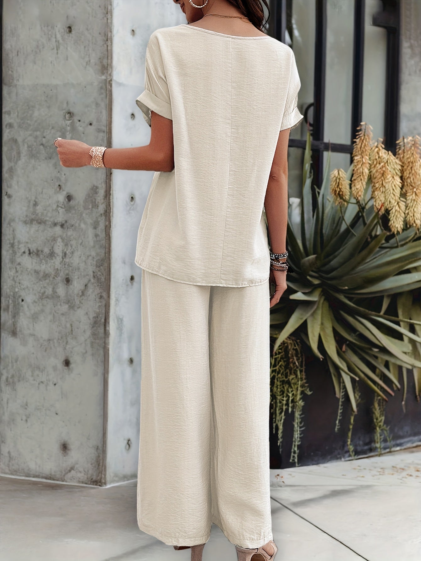 Women'S Casual Fashion Solid Color Cut-Out Short-Sleeved Pants