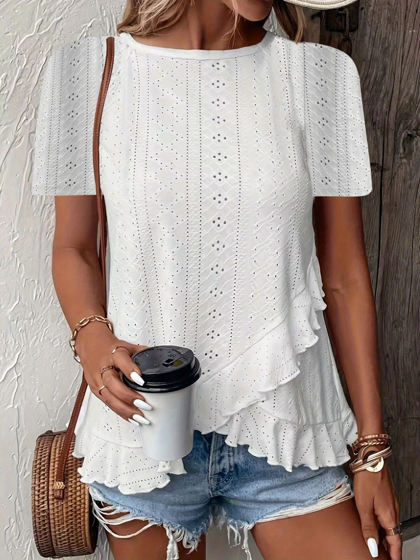 SINHOON Women'S Summer Casual Short Sleeve Solid Color Round Neck T-Shirt With Asymmetrical Hem