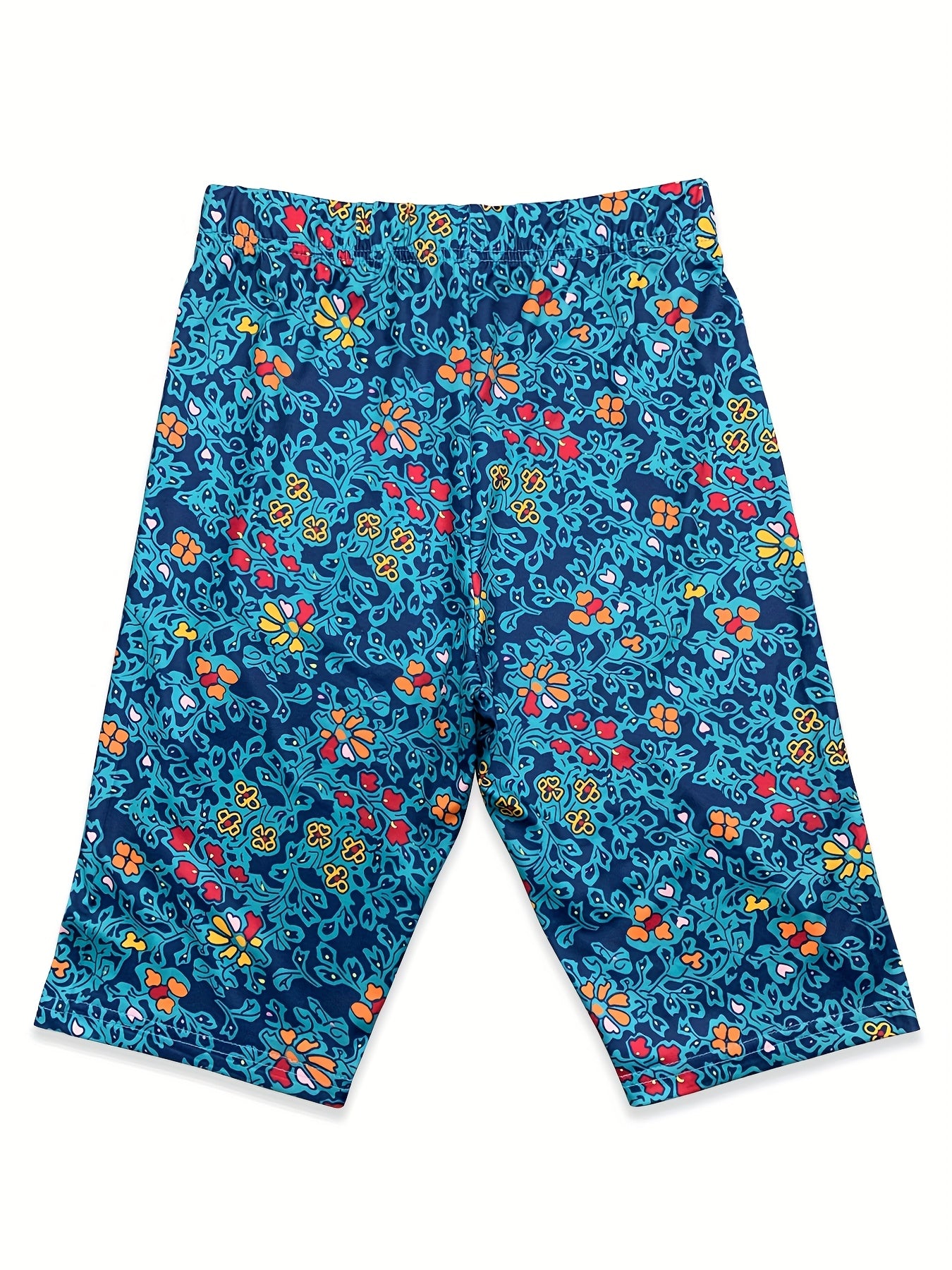 Vibrant Floral Print High-Elasticity Yoga & Pilates Leggings - Stretchy, Comfortable Fitness Shorts for Dance & Casual Wear, Dance Wear|Vibrant Leggings|Stretchy Fabri