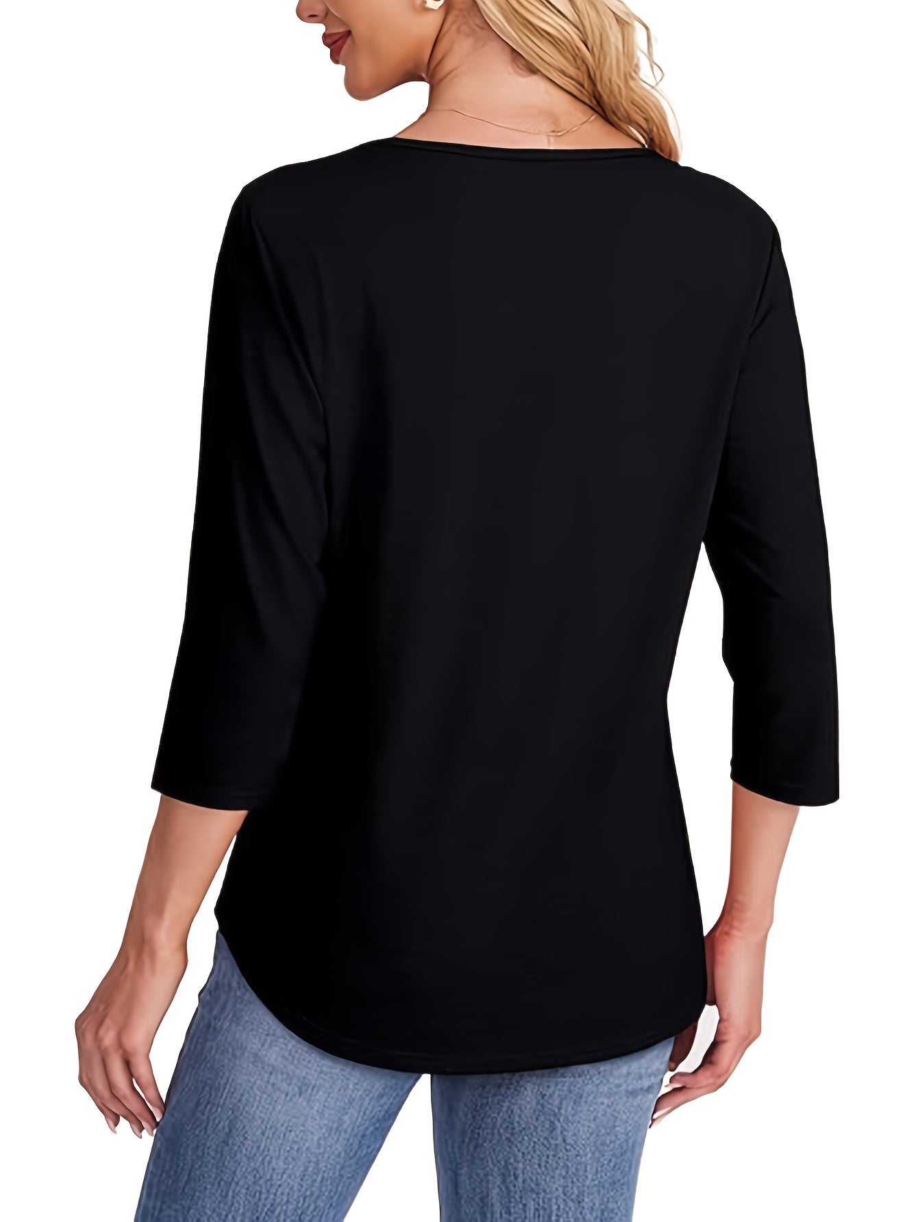 Three-Piece Set 2025 Women's 3/4 Sleeve Shirt Elegant Casual Spring Summer Pleated Front Curved Hem T-Shirt