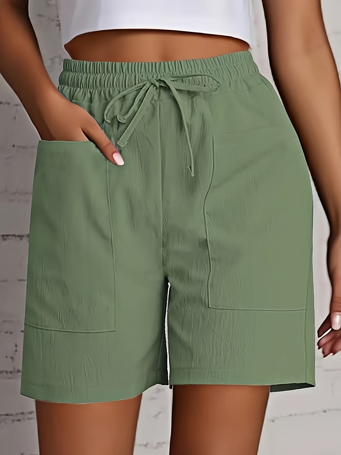 3pcs Women'S Solid Color Elastic Waist Shorts - Casual Sporty Five-Pocket Shorts in Beige, Olive Green, and Black, Summer Essentials, Casual Wear|Casual Style|Functional Pockets