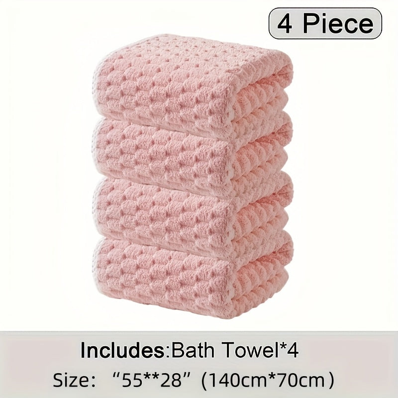 4pcs Waffle Weave Bath Towel Set, Super Absorbent Microfiber Towels, Quick-Dry Textured Towels, Soft Spa & Fitness Towels, Durable for Everyday Use, with Polyester 85%, Nylon 15% - Contemporary Geometric-Pattern Oblong Towel