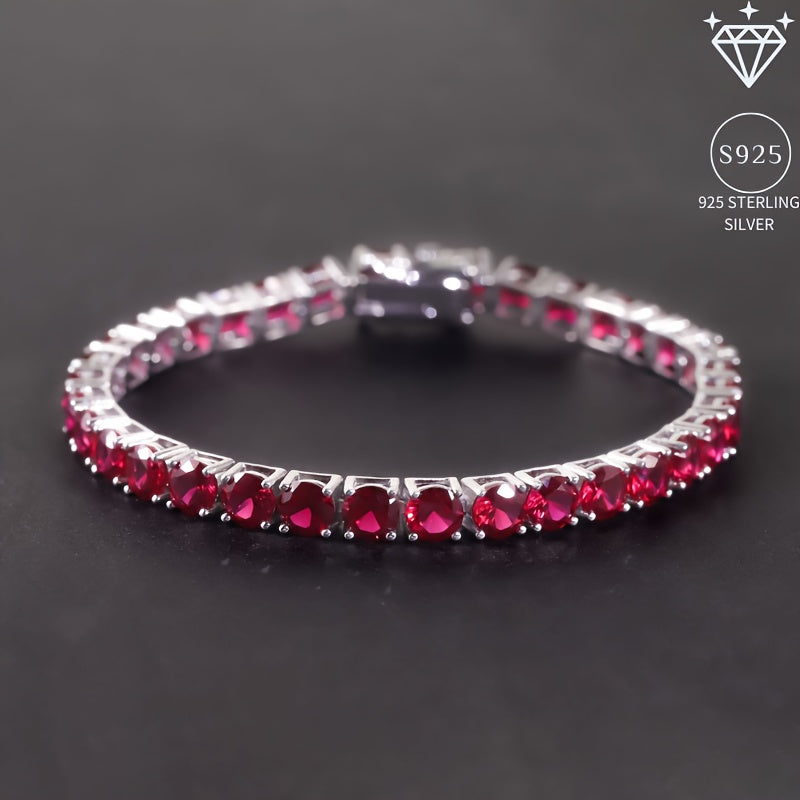 July / December Birthstone 18K Golden Plated Elegant 925 Sterling Silver Tennis Bracelet 0.3cm 0.12inch Cultured Synthetic Ruby Fashionable Red Gemstone Luxury
