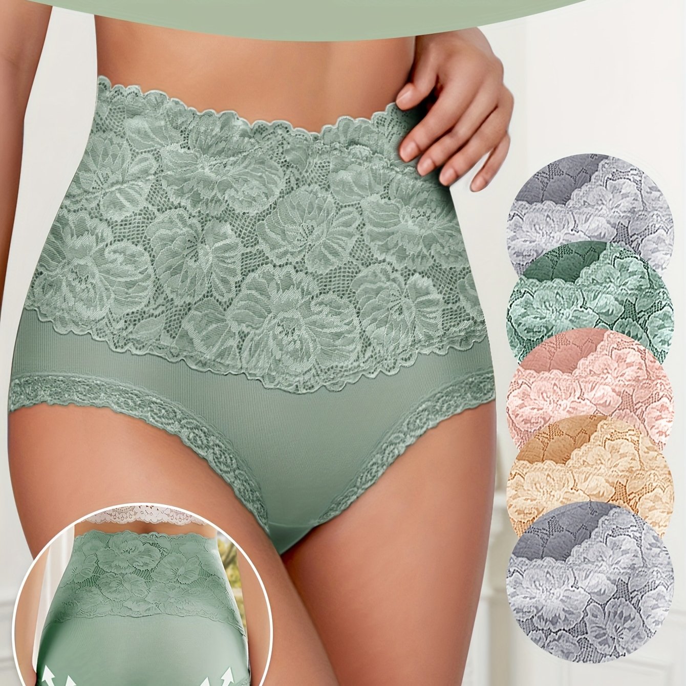 5pcs MEIYATING Women's High-Waisted Lace Trim Underwear - Elegant Floral Pattern, Breathable Nylon Blend, Comfort Fit, Sizes 10XL-5XL, Hand Wash Only
