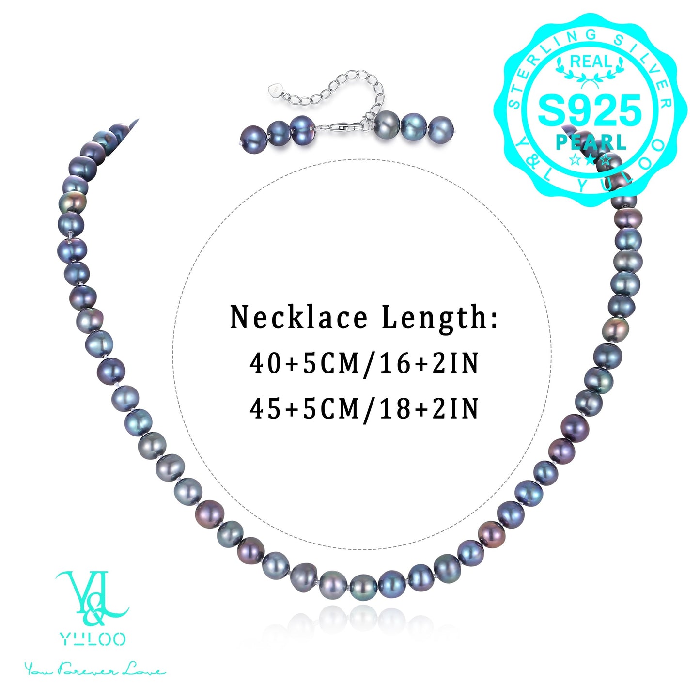 Round Black Seawater Pearls Choker Necklace 925 Silver 16+2inch/18+2inch. Gifts For Mom, Wife, Anniversary, Mother'S Day, Birthday, Christmas, Valentine'S Day