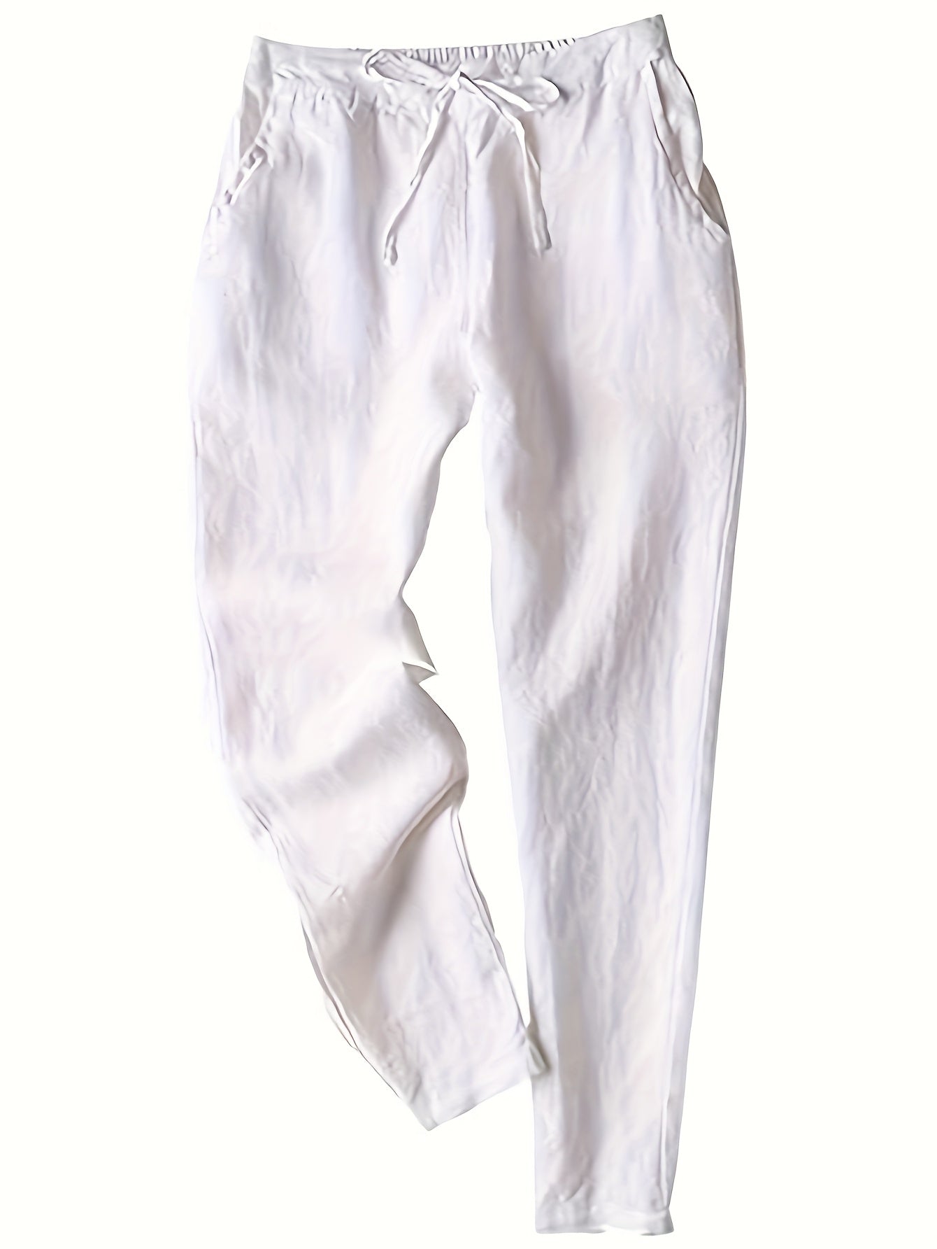 3pcs Linen Pants Women'S Summer Casual High Waist Drawstring White Beach Pants